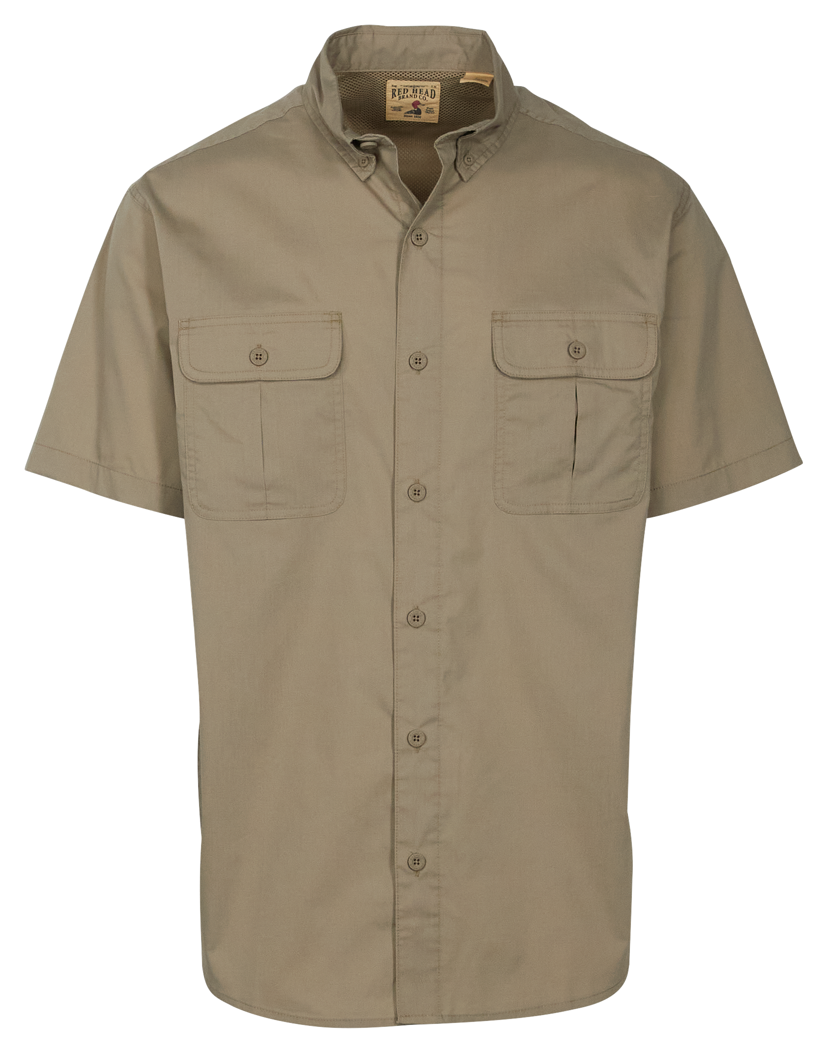 Image of RedHead Spring River Vented Back Solid Button-Down Short-Sleeve Shirt for Men - Cashew - S