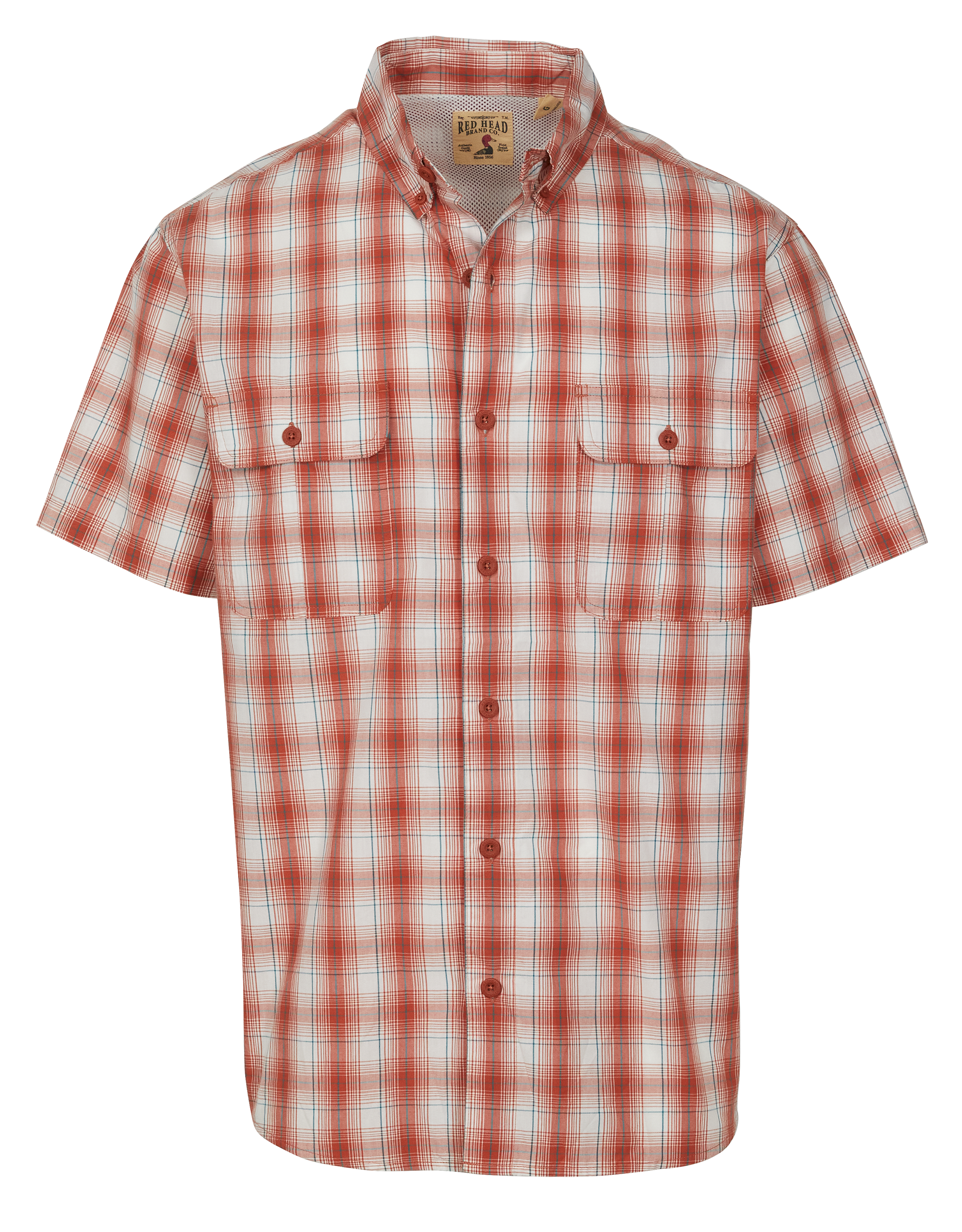 Image of RedHead Spring River Vented-Back Button-Down Short-Sleeve Shirt for Men - Chili Plaid - S