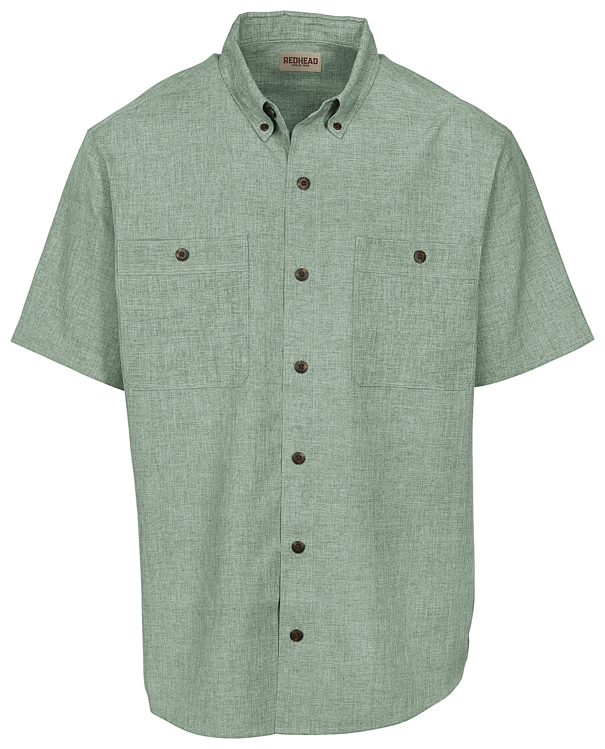 Image of RedHead Pro Series Chambray Button-Down Short-Sleeve Work Shirt for Men - Sage - S