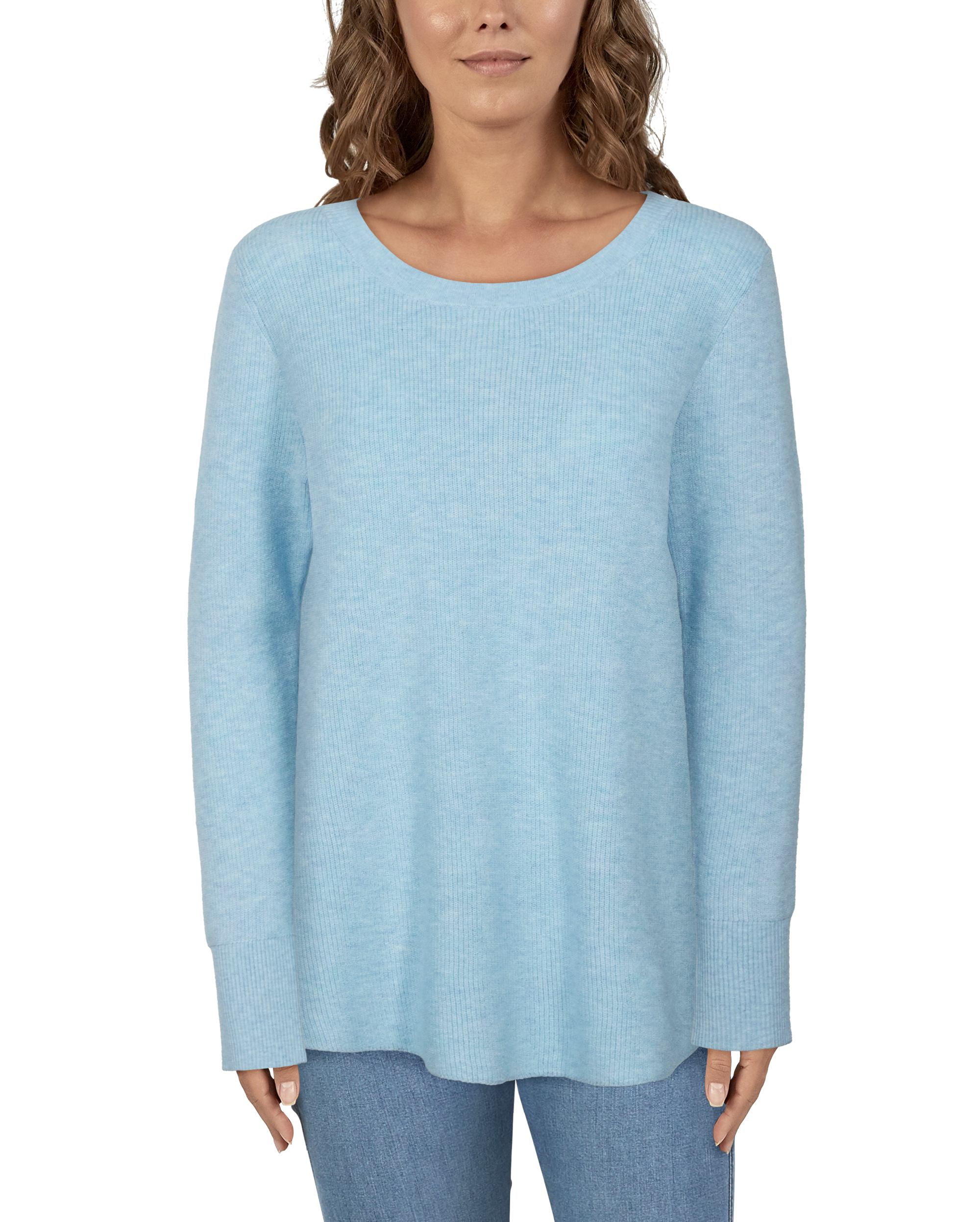 Image of Natural Reflections Cozy Time Ribbed Long-Sleeve Tunic for Ladies - Blue Bell - M