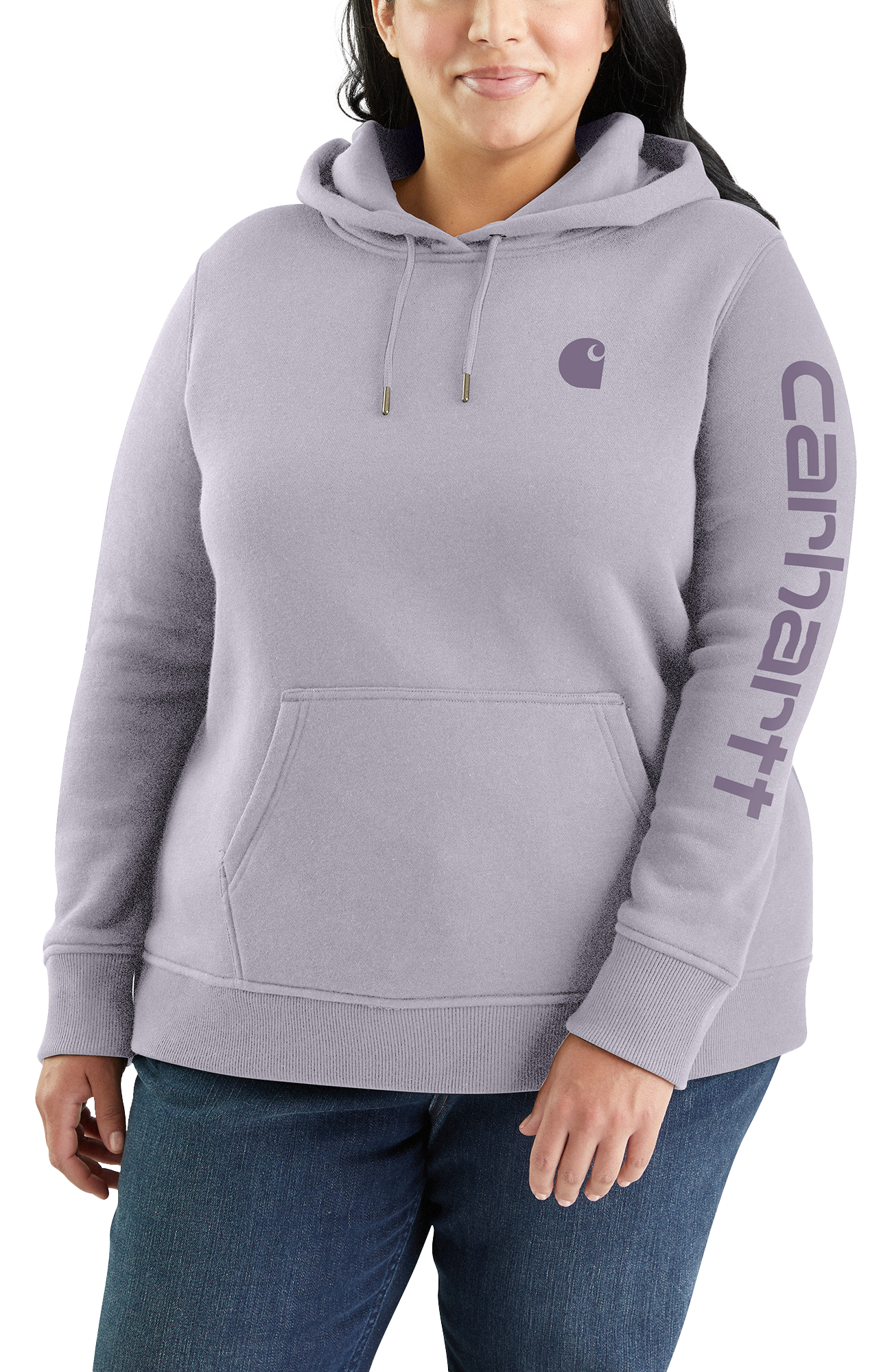 Image of Carhartt Relaxed Fit Midweight Logo Sleeve Graphic Sweatshirt for Ladies - Lilac Haze - 2X