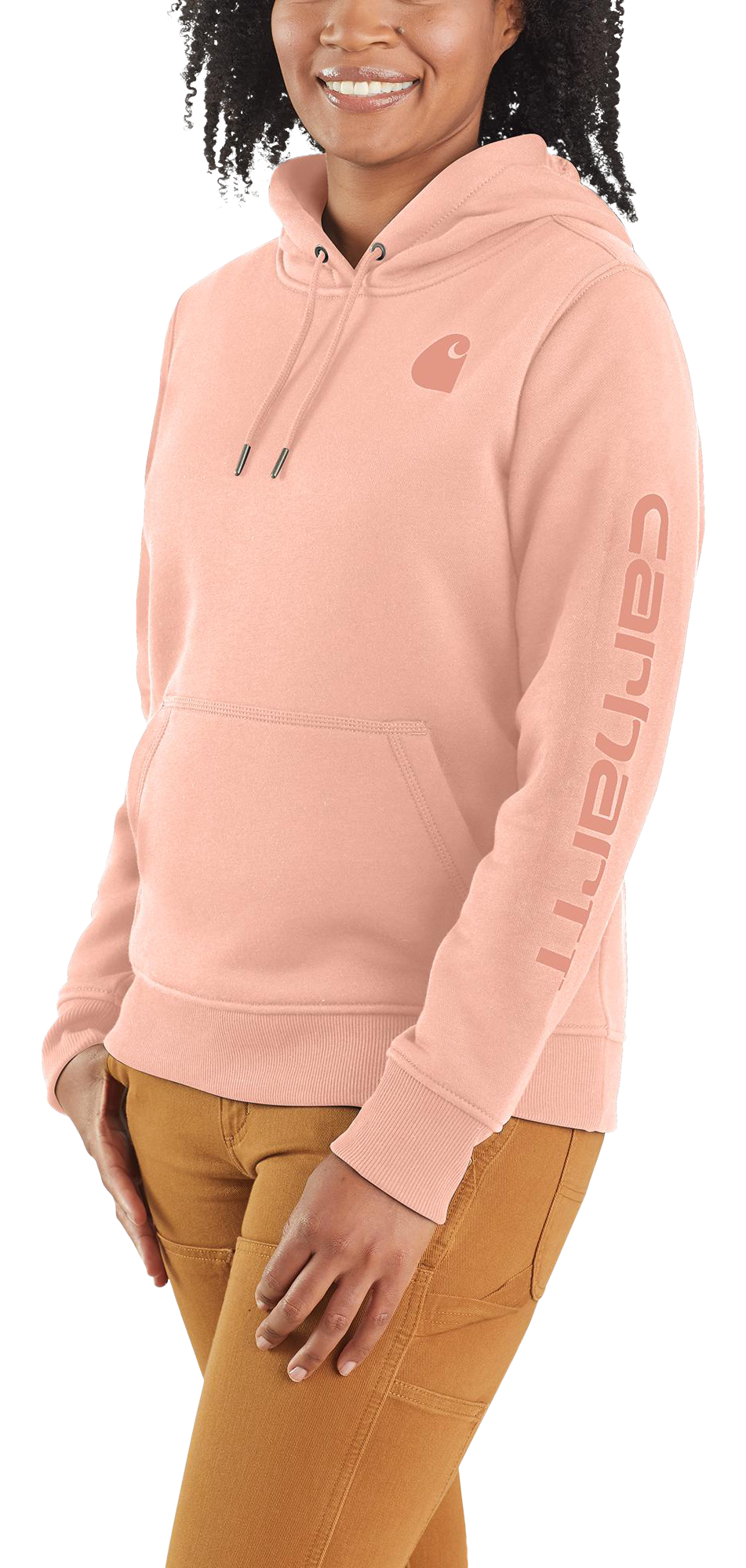 Image of Carhartt Relaxed Fit Midweight Logo Sleeve Graphic Sweatshirt for Ladies - Tropical Peach - M