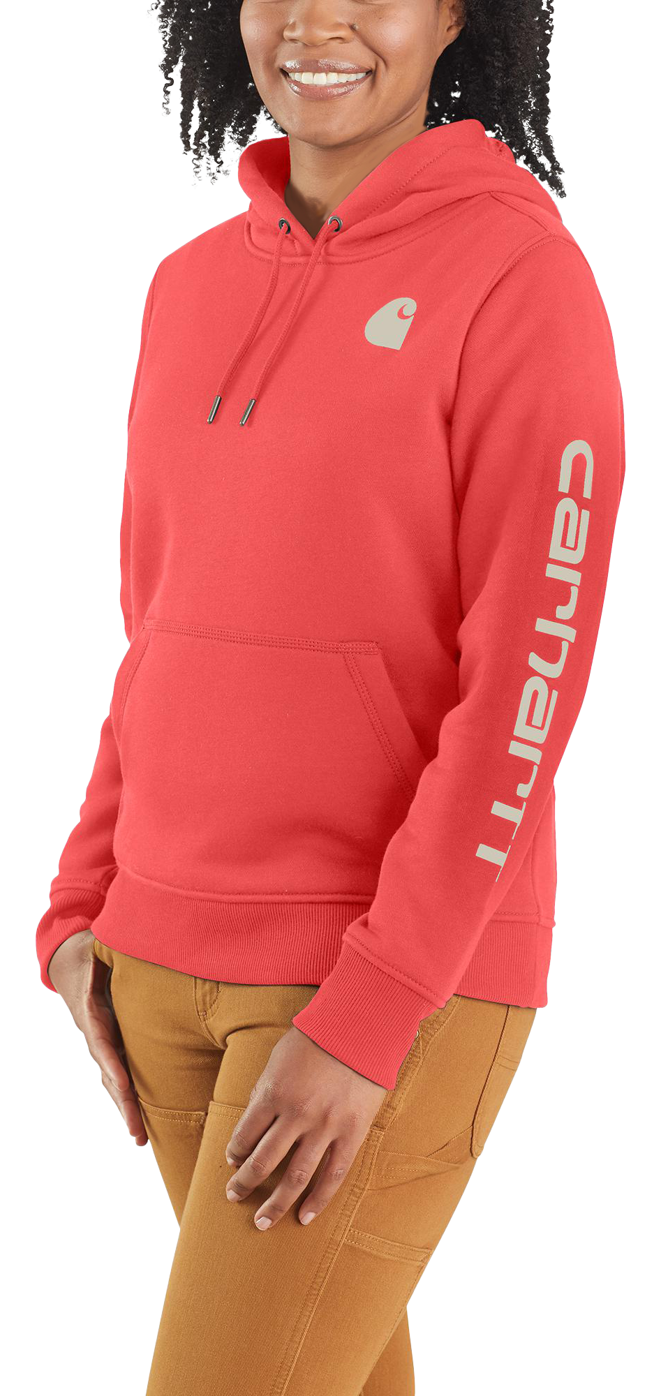 Image of Carhartt Relaxed Fit Midweight Logo Sleeve Graphic Sweatshirt for Ladies - Coral Glow - S