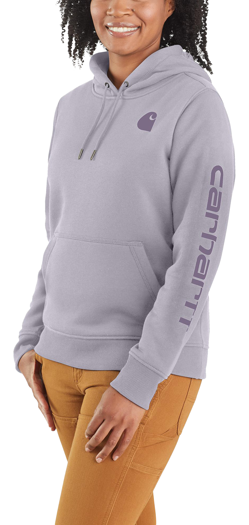 Image of Carhartt Relaxed Fit Midweight Logo Sleeve Graphic Sweatshirt for Ladies - Lilac Haze - S