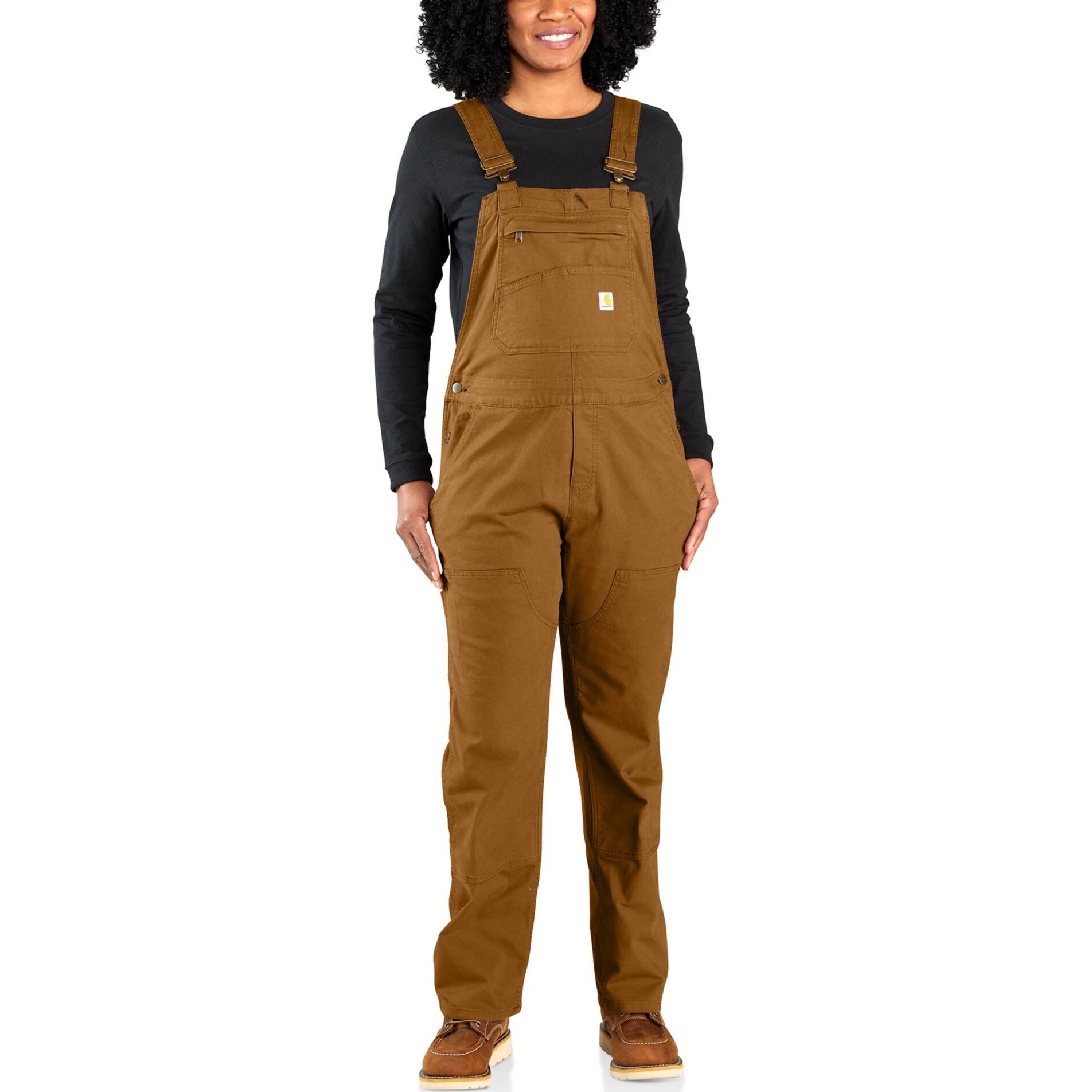 Image of Carhartt Rugged Flex Loose-Fit Canvas Bib Overalls for Ladies - Carhartt Brown
