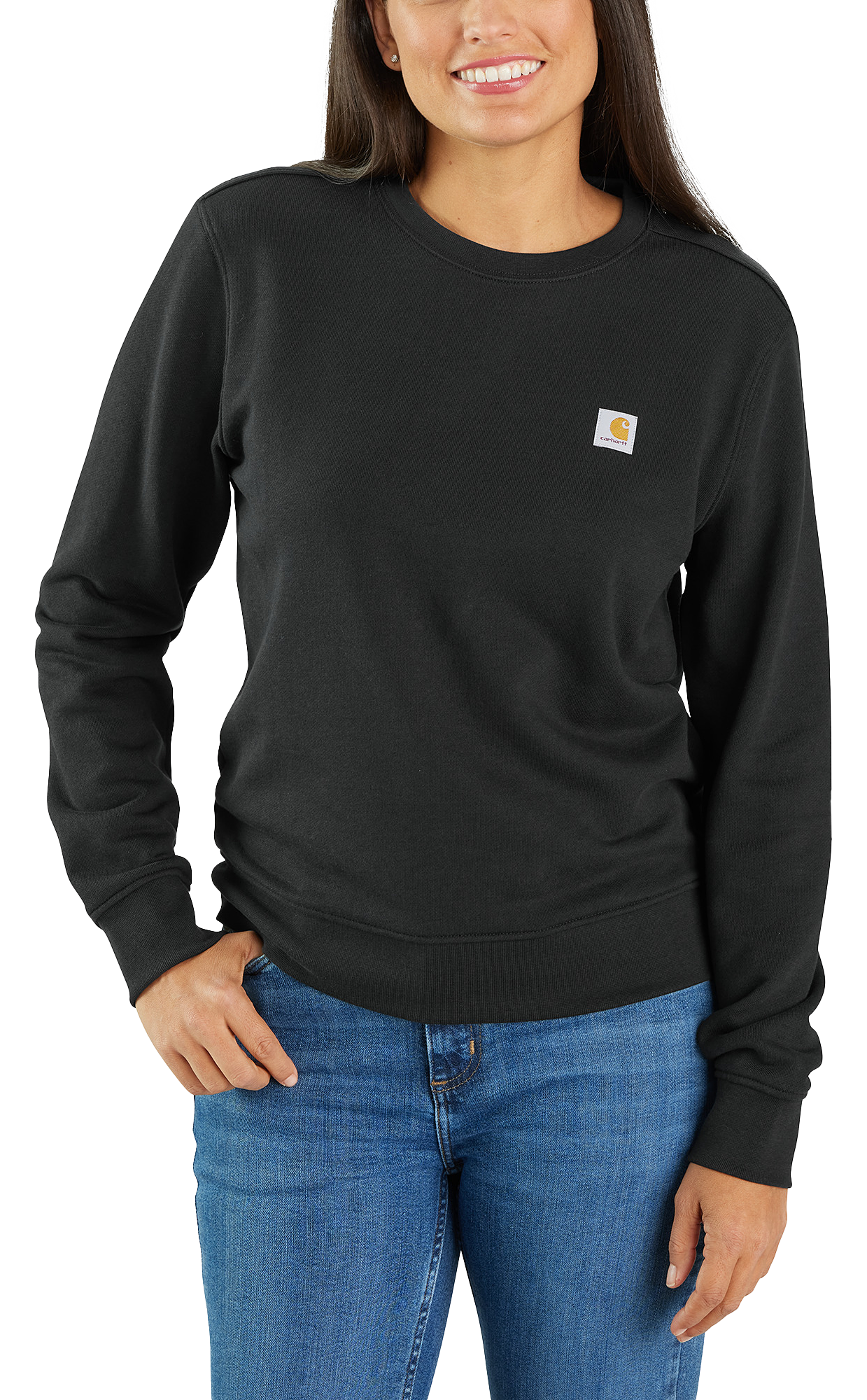 Image of Carhartt Relaxed-Fit Midweight French Terry Crew-Neck Sweatshirt for Ladies - Black - S