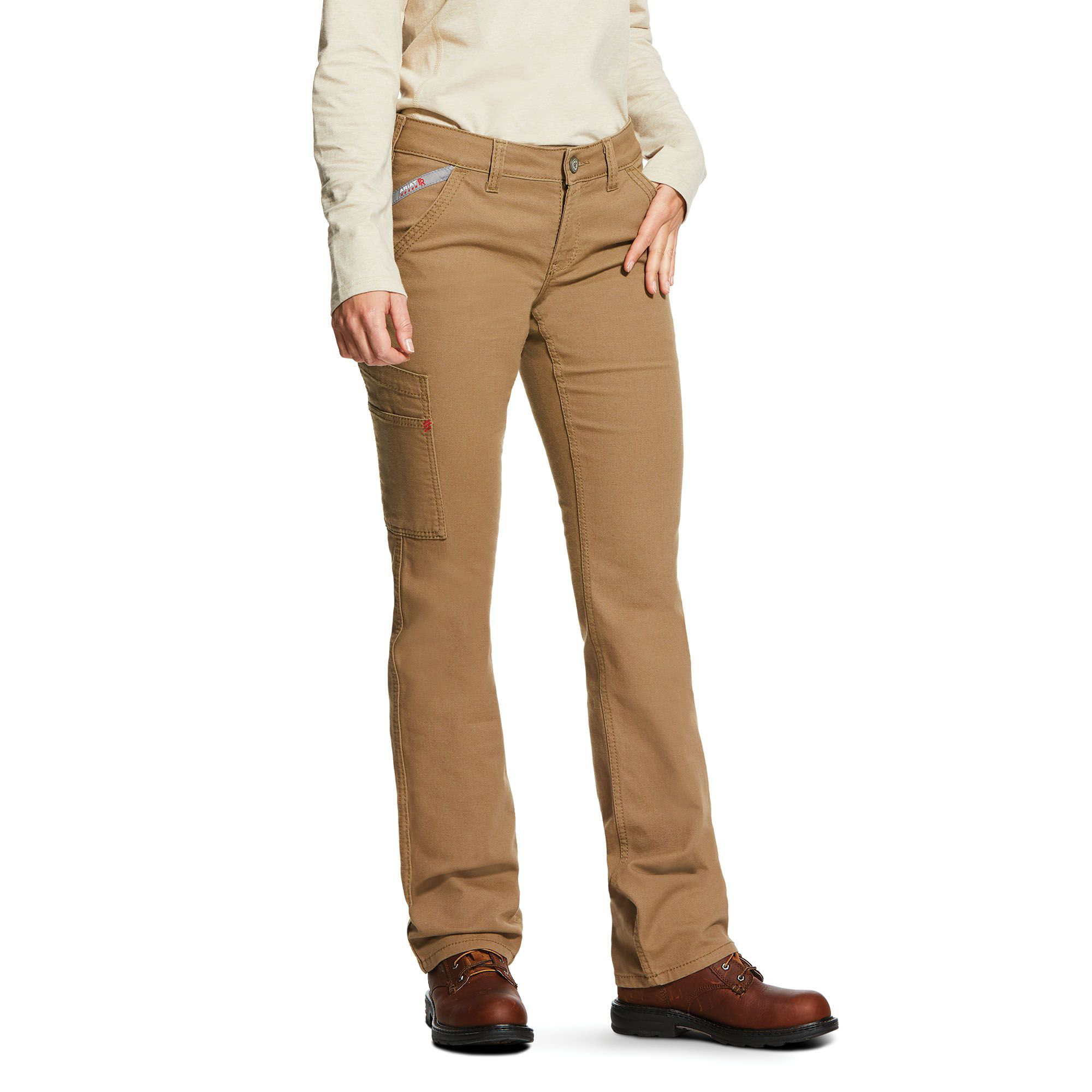 Ariat Flame-Resistant Stretch DuraLight Canvas Stackable Straight-Leg Pants for Ladies - Field Khaki - 26 - Regular
