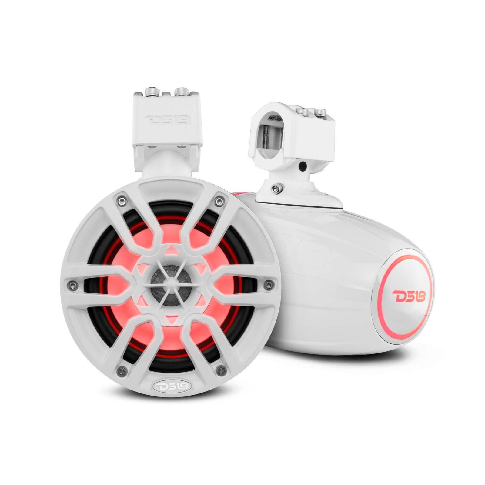 Image of DS18 HYDRO 6.5'' Marine Water-Resistant Wakeboard Tower Speakers Pair with Integrated RGB LED Lights - White