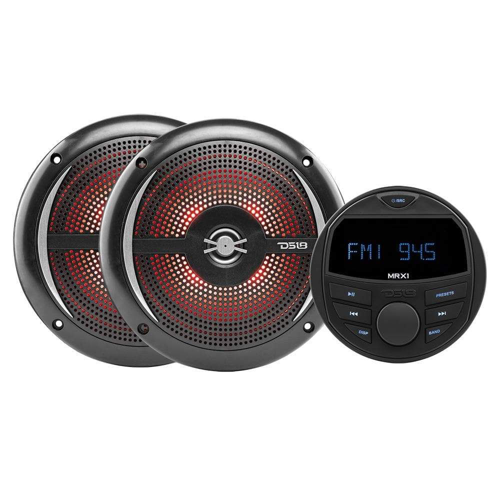 Image of "DS18 Water-Resistant Marine Head Unit and 6.5"" Speakers Pair Package - Black"