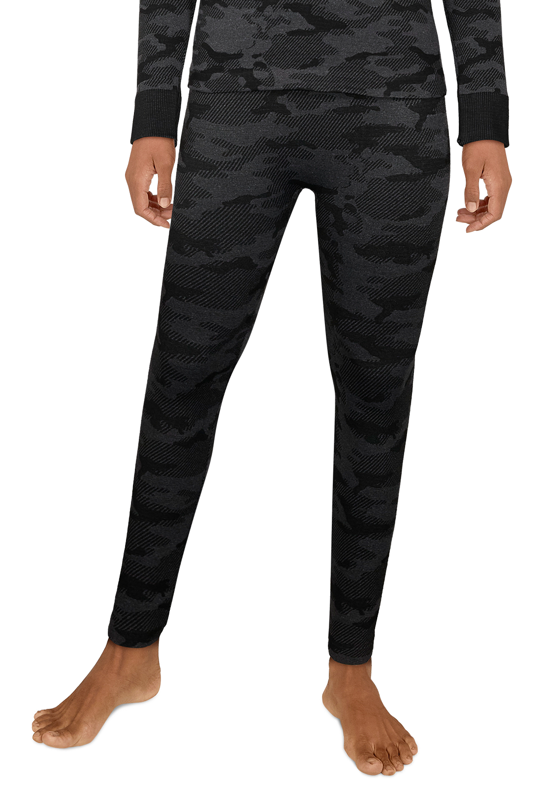 Image of Natural Reflections Plush Fleece Seamless Leggings for Ladies - Black Camo - L