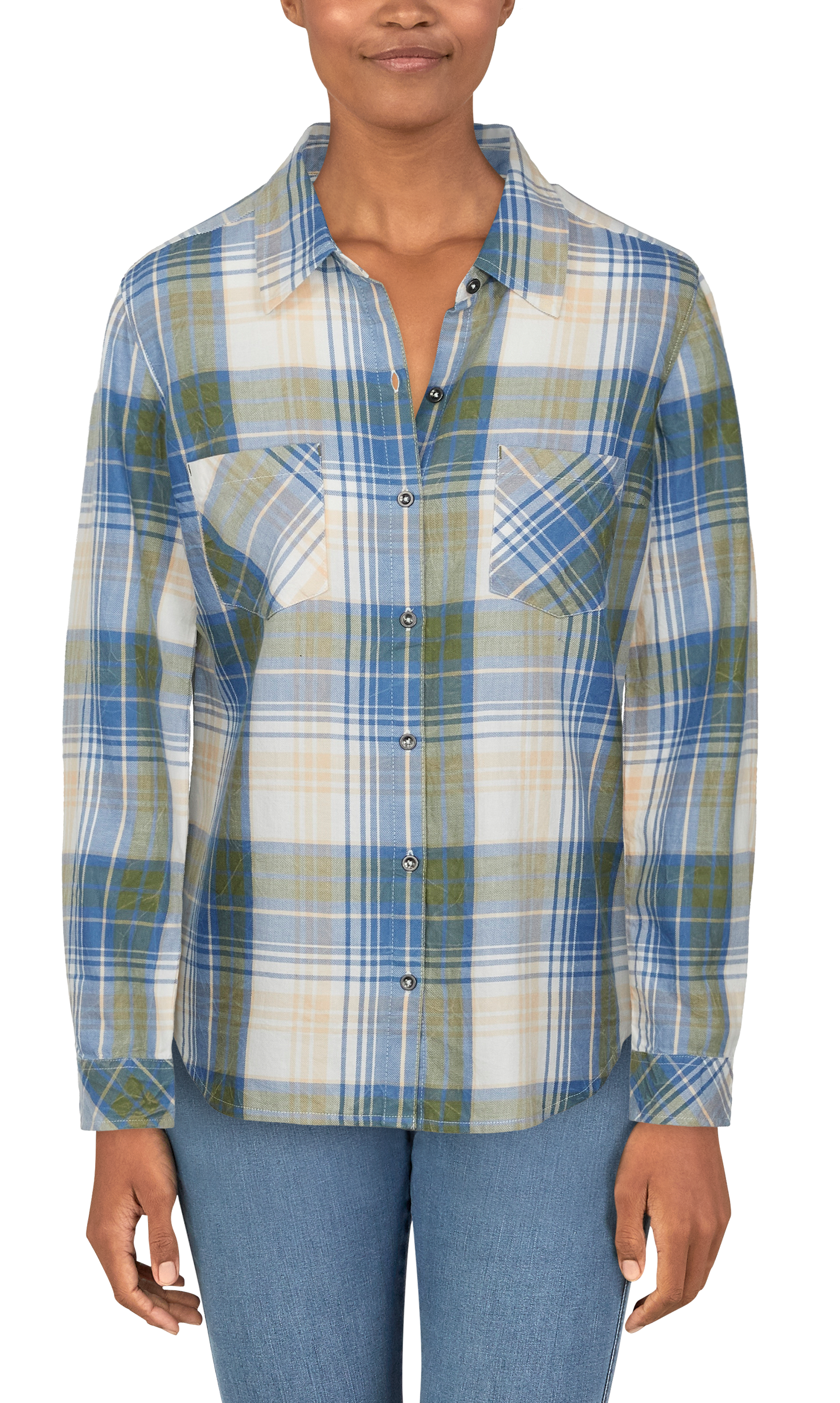 NATURAL REFLECTIONS Acid-Wash Twill Long-Sleeve Shirt for Ladies