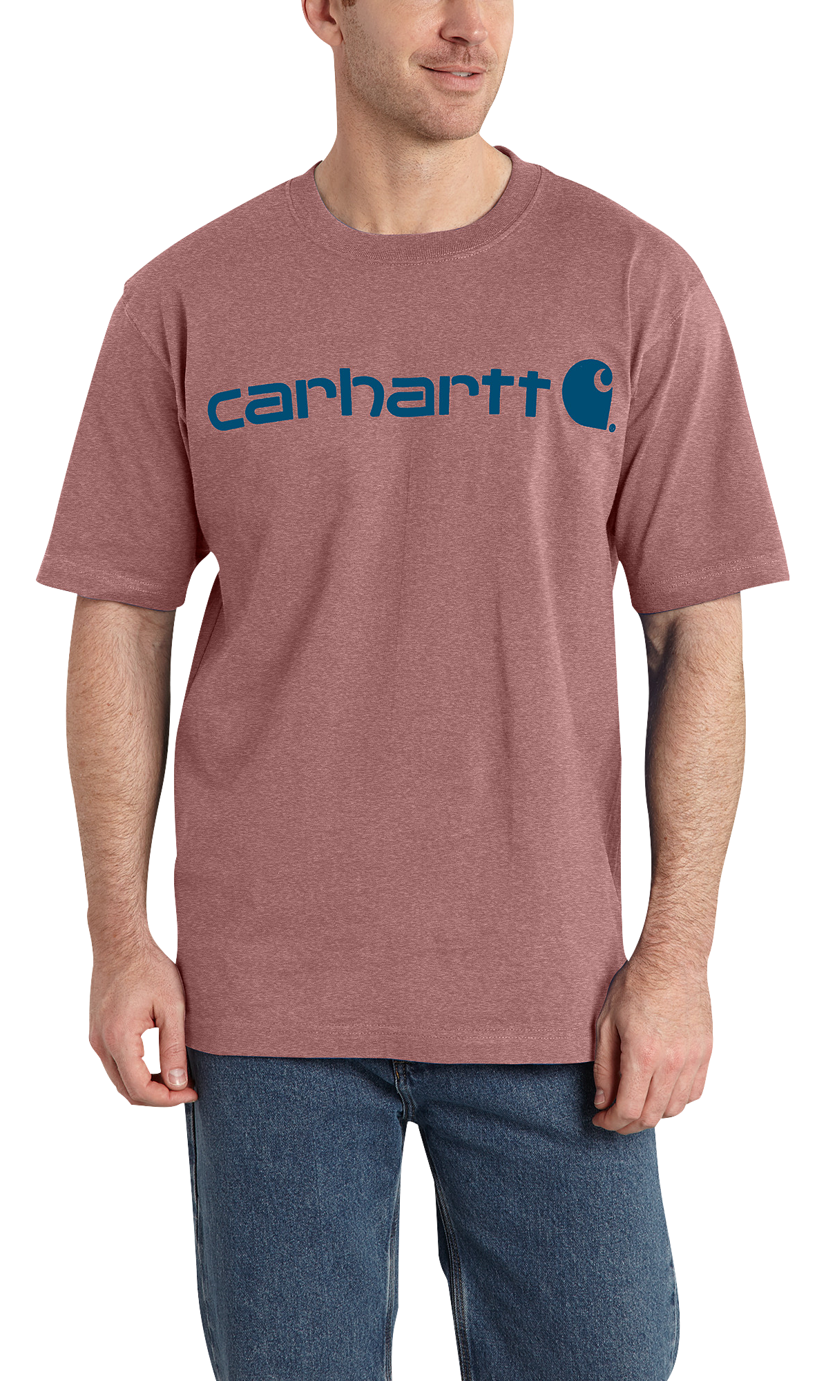 Image of Carhartt Logo Graphic Loose-Fit Heavyweight Short-Sleeve T-Shirt for Men - Apple Butter Heather - M