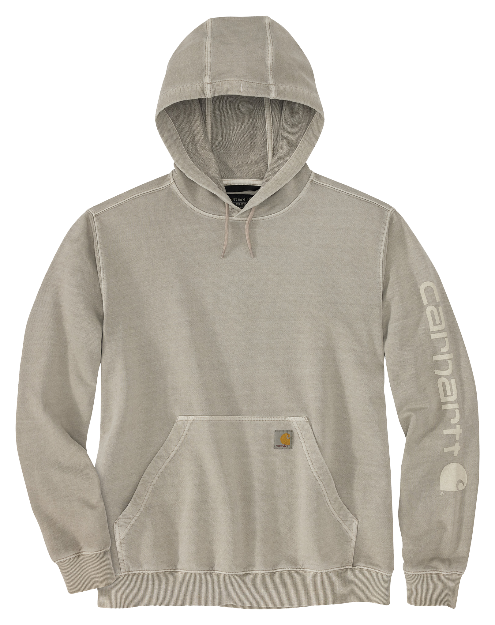 Image of Carhartt Relaxed-Fit Garment-Dyed Graphic Long-Sleeve Hooded Sweatshirt - Greige