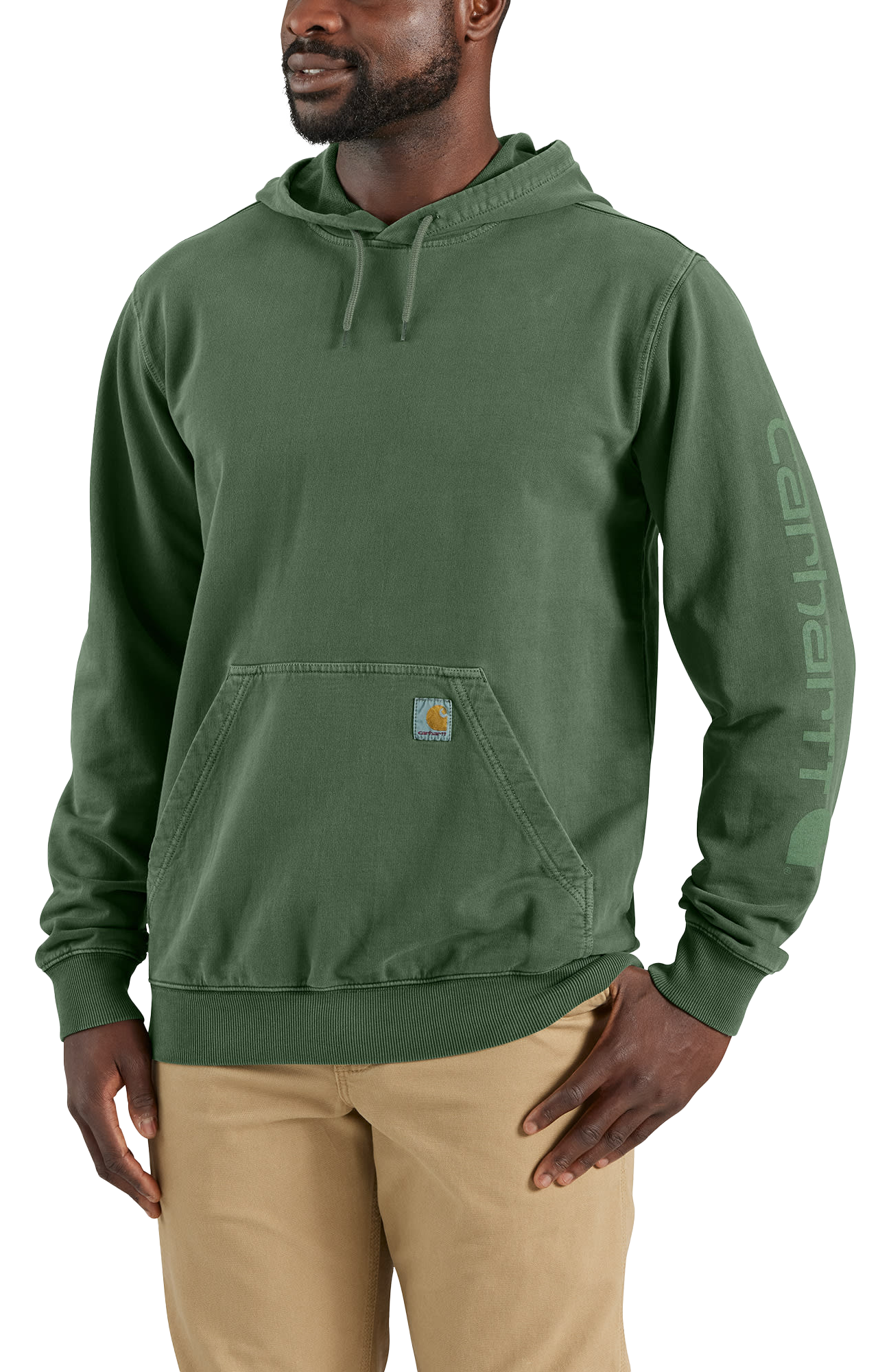 Image of Carhartt Relaxed-Fit Garment-Dyed Graphic Long-Sleeve Hooded Sweatshirt for Men - Mountain View - M