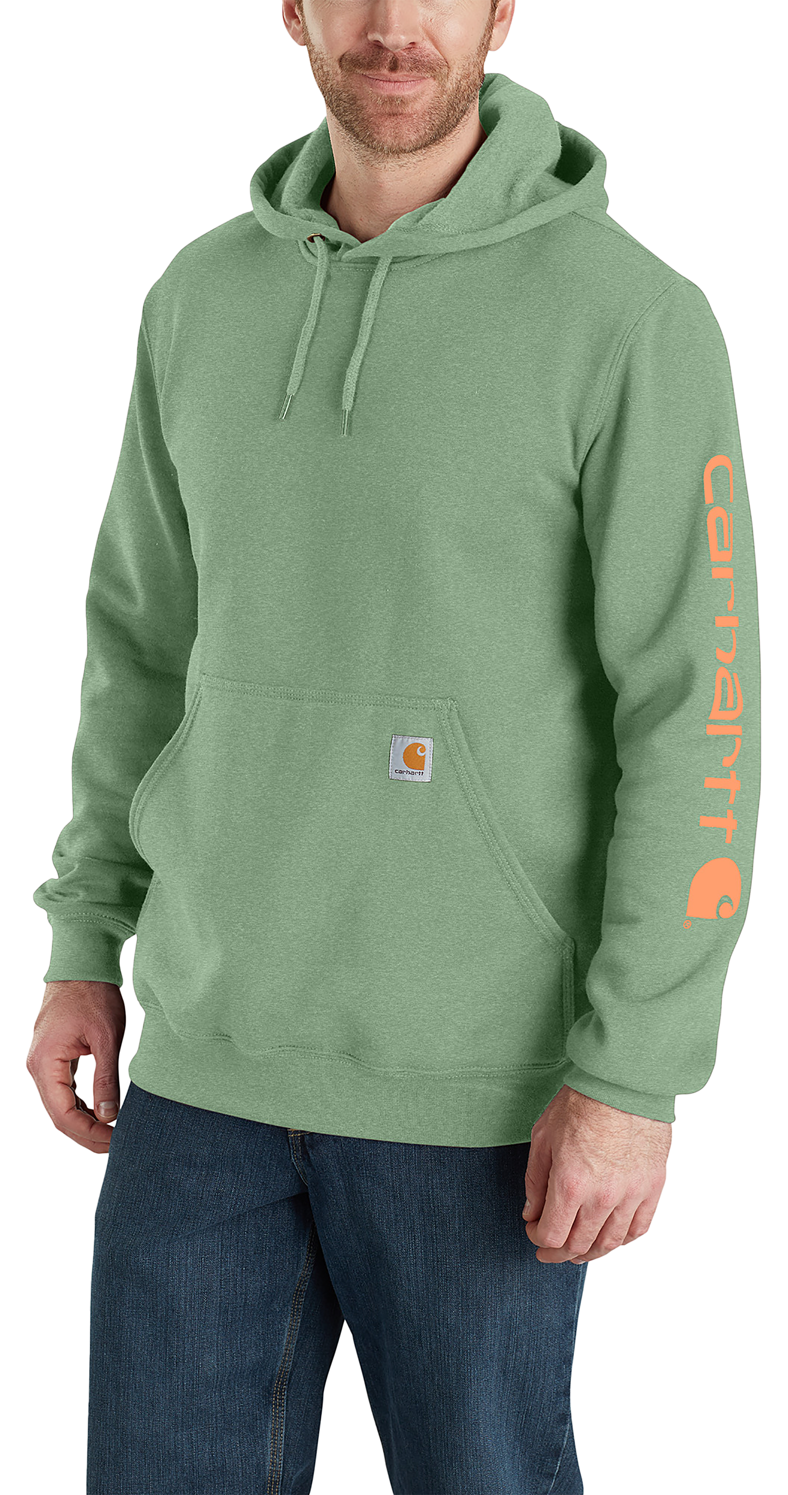 Image of Carhartt Loose-Fit Midweight Logo Hoodie for Men - Loden Frost Heather - M