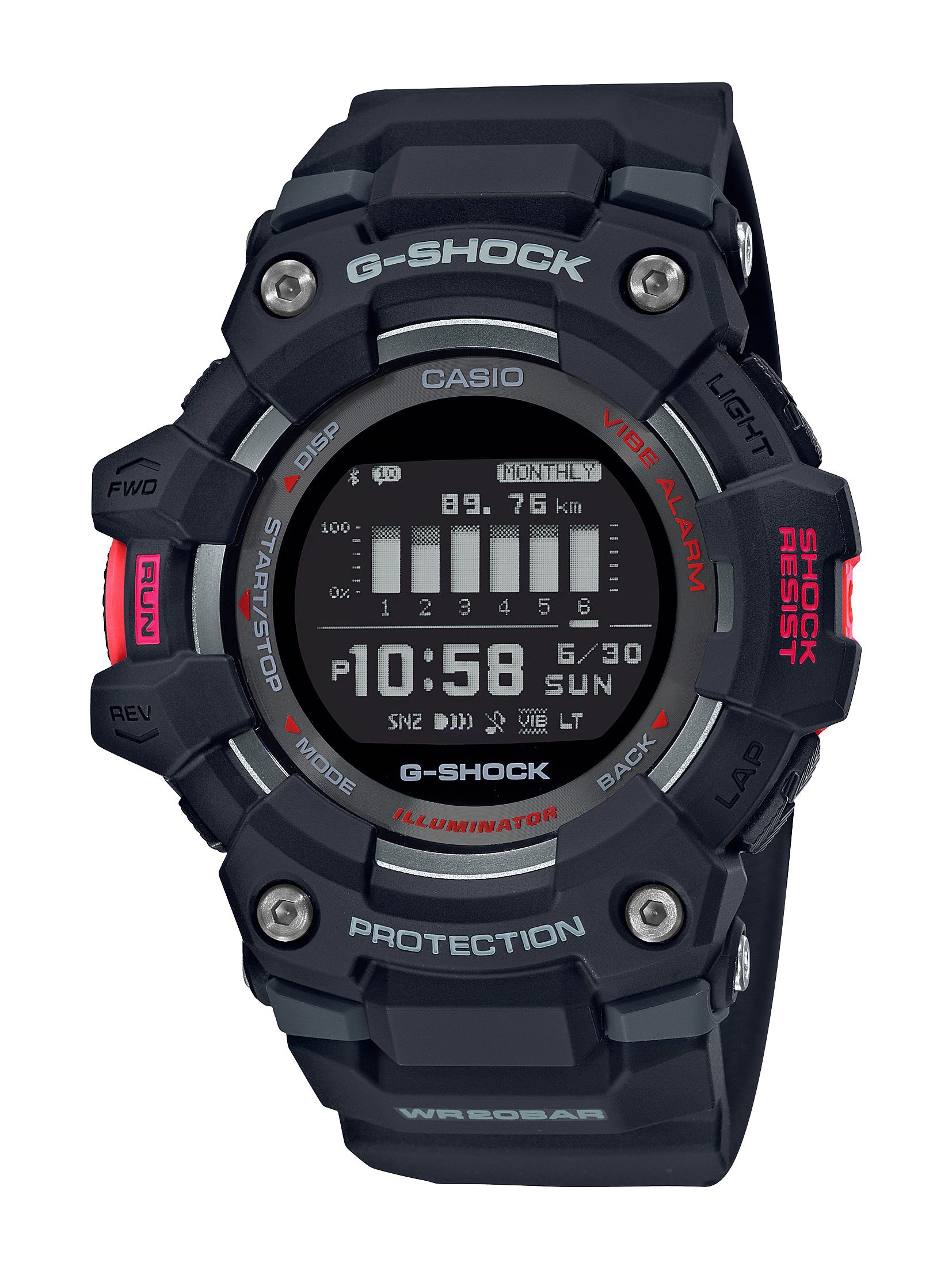 Image of Casio G-Shock Move G-Squad Power Trainer GBD100 with Bluetooth Mobile Link Digital Watch - Black/Red