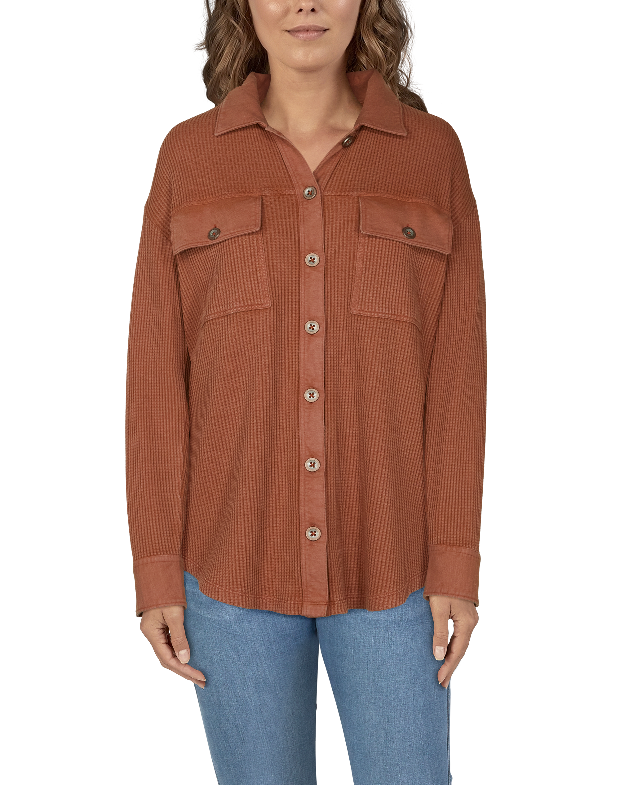 Image of Natural Reflections Waffle Shirt Jacket for Ladies