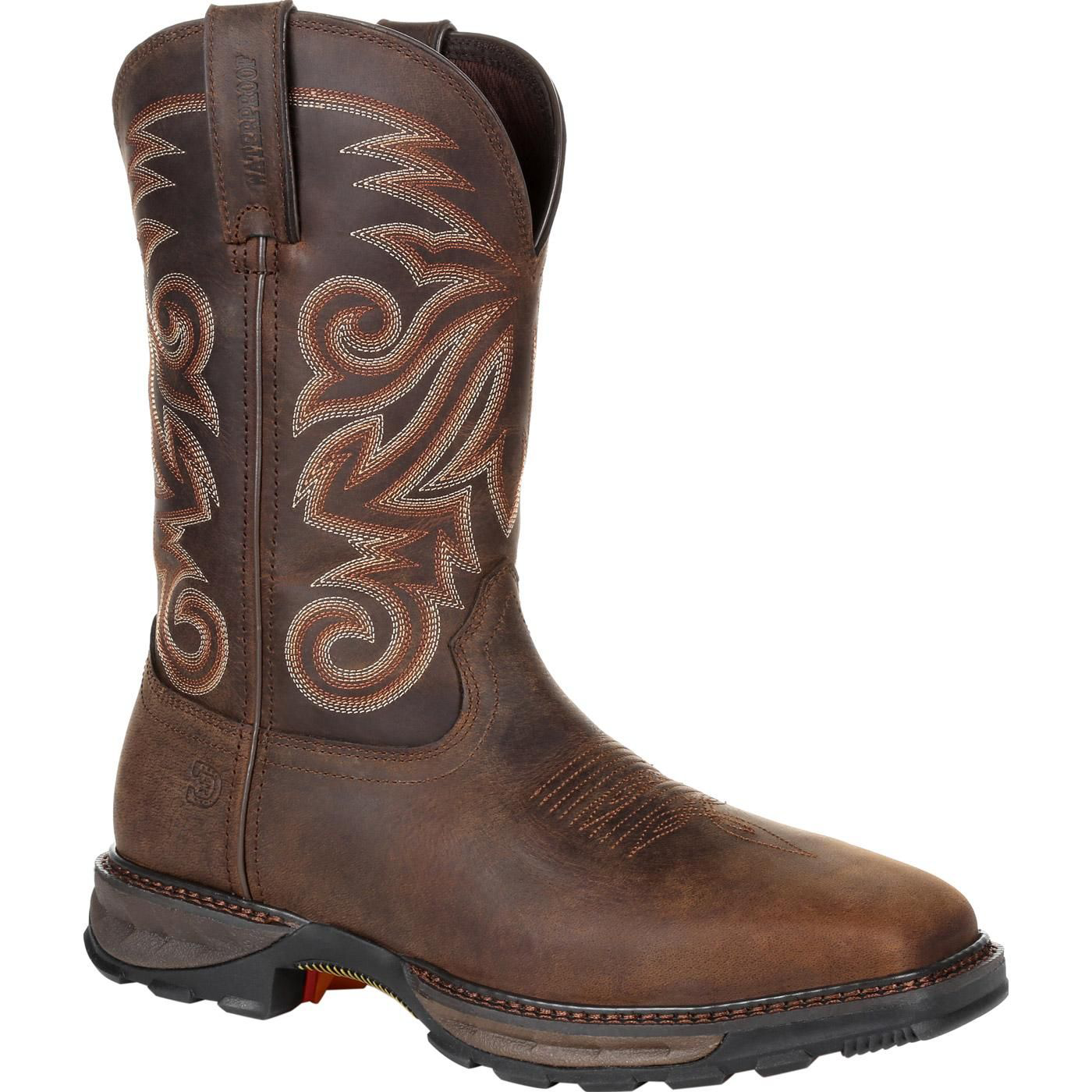 Image of Durango Maverick XP Steel-Toe Waterproof Leather Pull-On Western Work Boots for Men - Burly Brown - 8.5M