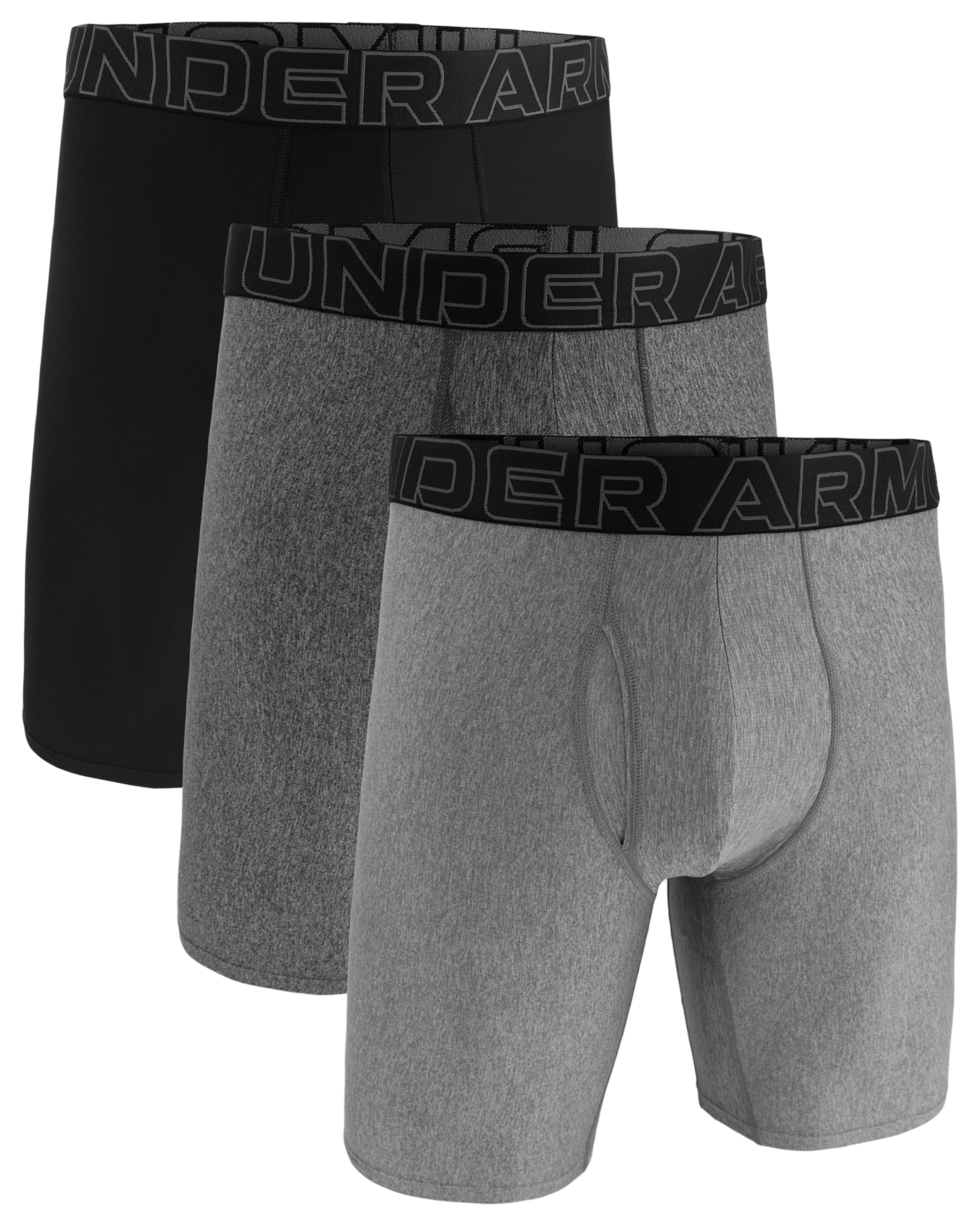 Image of "Under Armour Tech Mesh 9"" Boxerjock 3-Pack for Men - Steel/Castlerock - M"