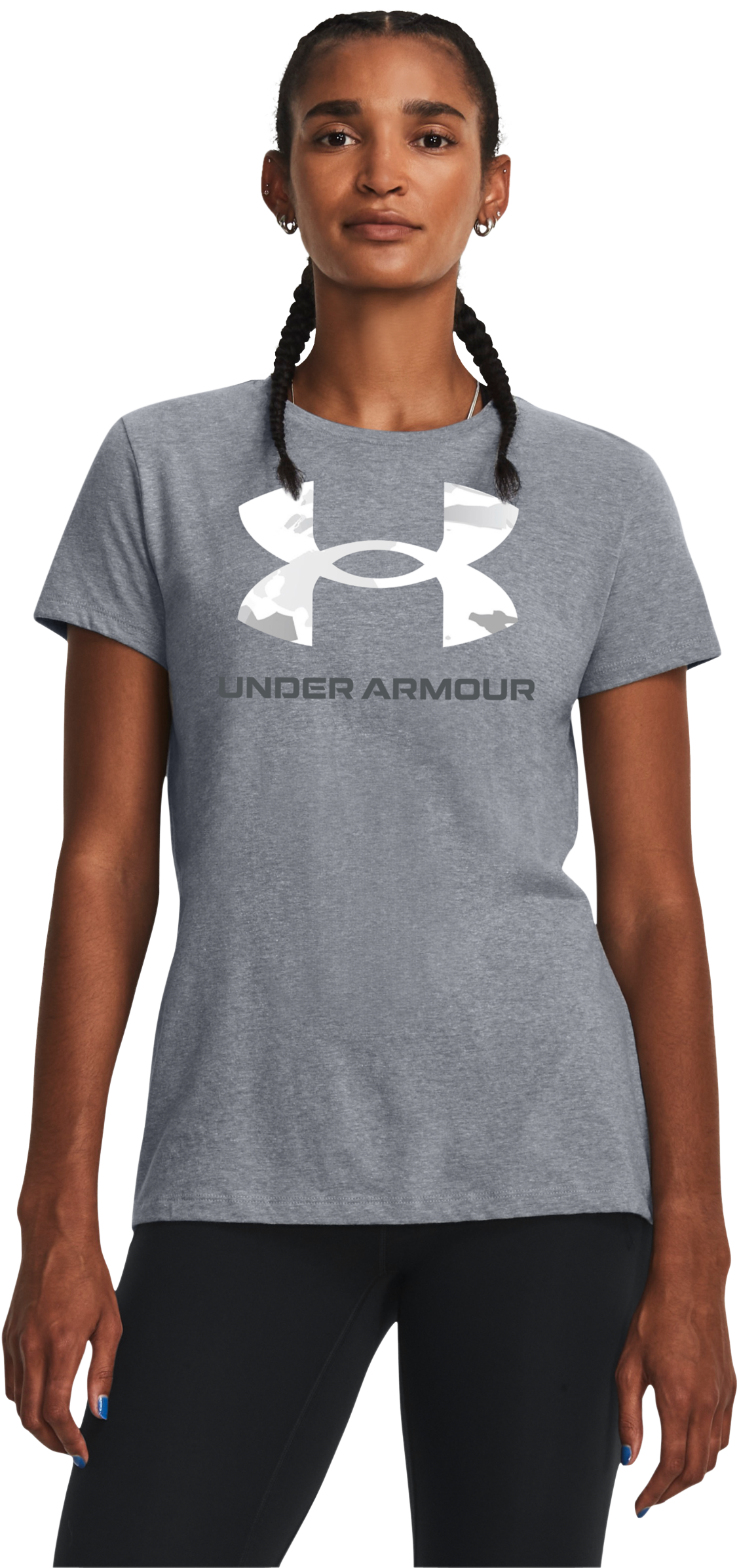 Image of Under Armour Camo Logo Sportstyle Short-Sleeve T-Shirt for Ladies - Gray/Snow Camo - XS