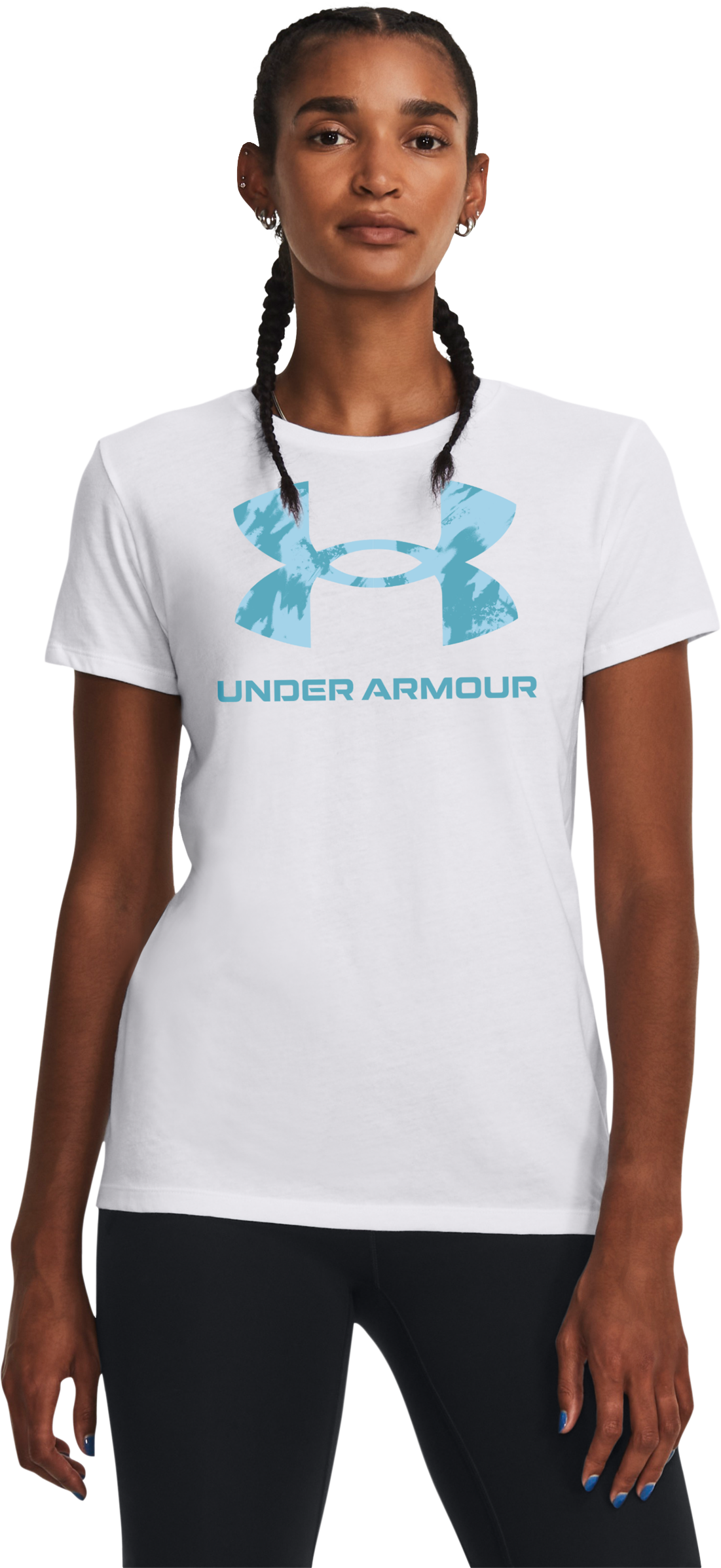 Image of Under Armour Camo Logo Sportstyle Short-Sleeve T-Shirt for Ladies - White/Plume Wave Blizzard - XS