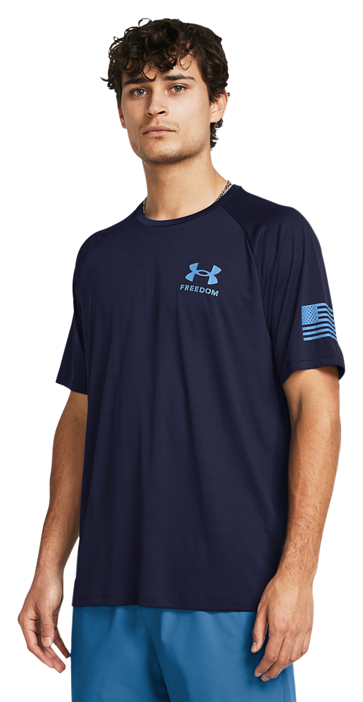 Image of Under Armour Freedom Tech Short-Sleeve T-Shirt - Midnight Navy/Viral Blue