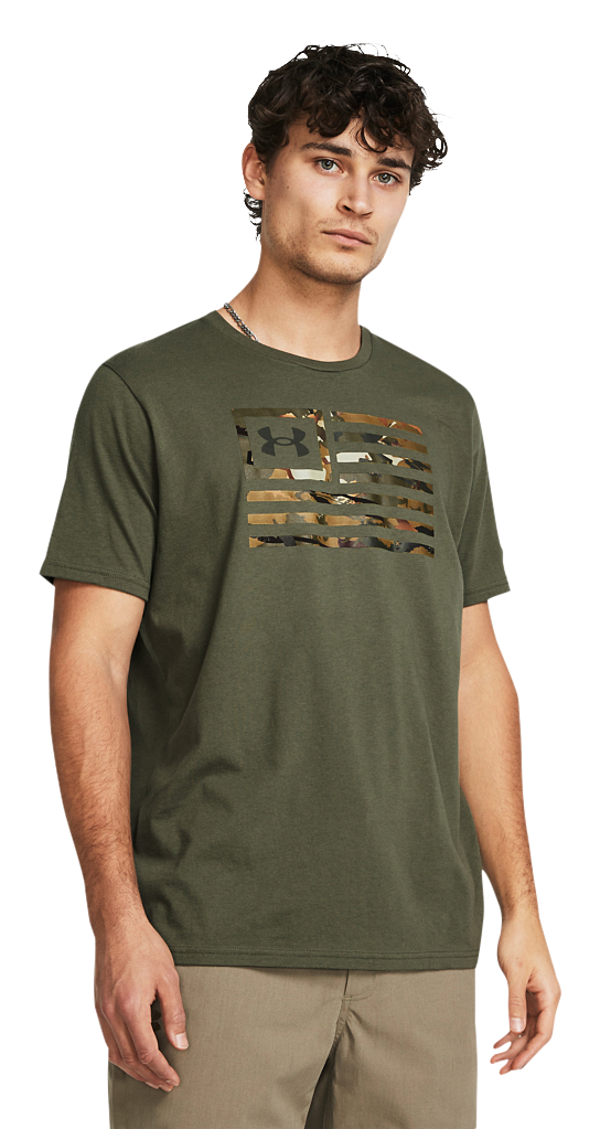 Image of Under Armour Freedom Flag Printed Short-Sleeve T-Shirt - Marine OD Green/UA Barren Camo