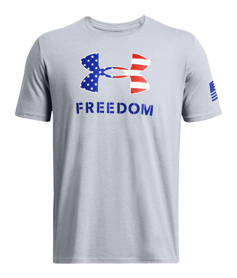 Image of Under Armour Freedom Logo Short-Sleeve T-Shirt for Men - Steel Medium/Royal - M