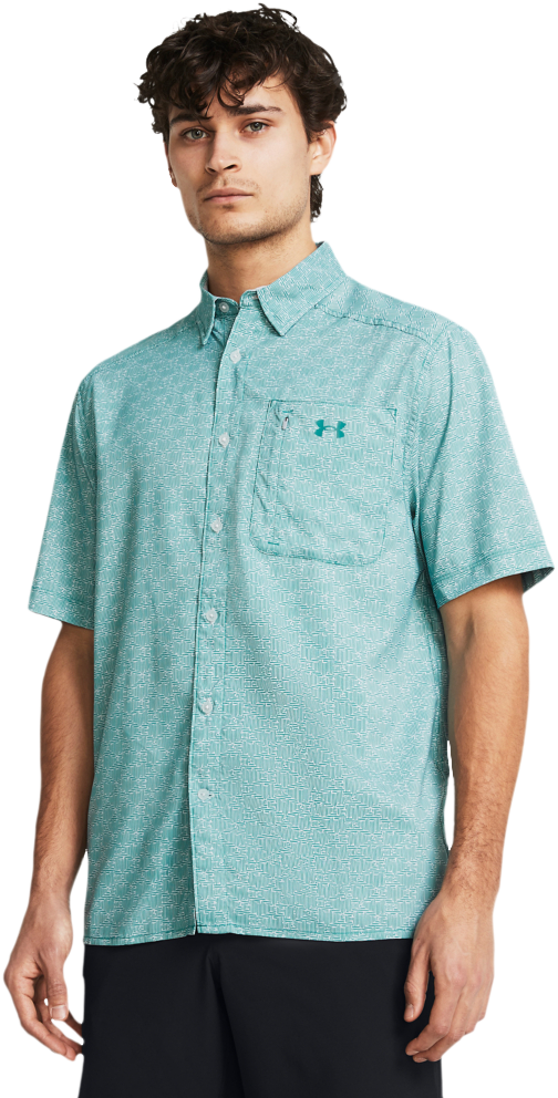 Image of Under Armour UA Dockside Short-Sleeve Shirt for Men - Mod Gray/Coastal Teal - S