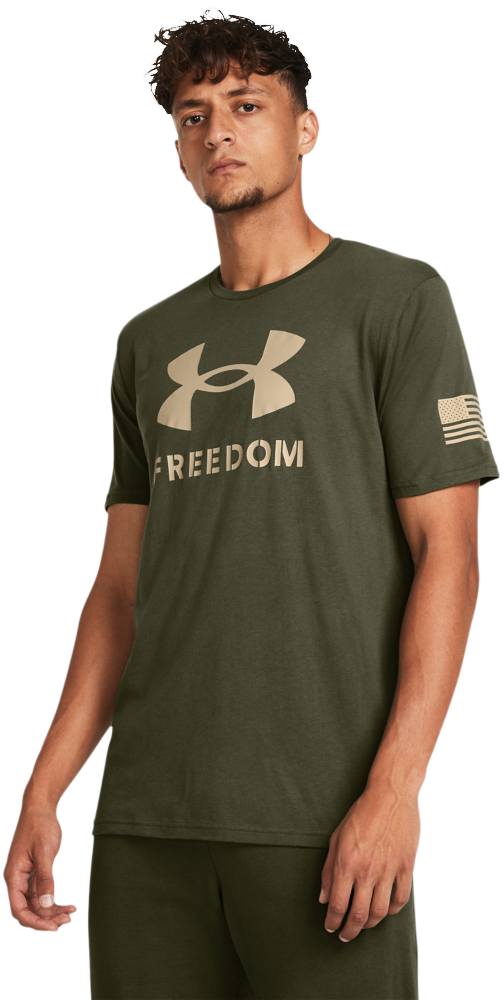 Image of Under Armour Freedom Logo Short-Sleeve T-Shirt for Men - Marine OD Green/Desert Sand