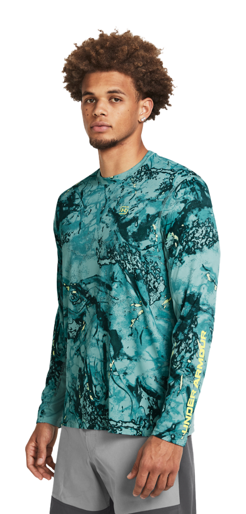 Image of Under Armour Iso-Chill Shorebreak Camo Long-Sleeve Shirt for Men - Radial Turquoise/Sonic Yellow - S