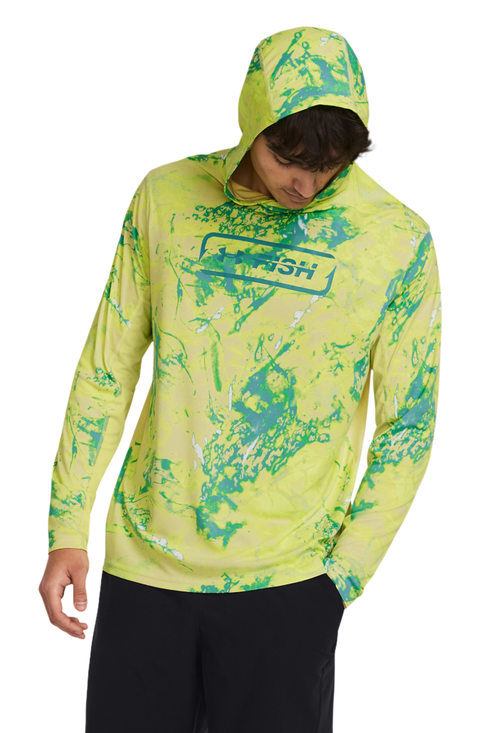 Image of Under Armour Iso-Chill Shorebreak Camo Long-Sleeve Hoodie for Men - Sonic Yellow/Coastal Teal - M