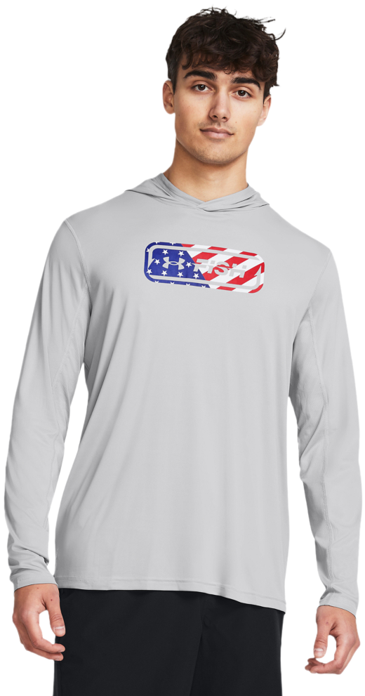 Image of Under Armour Iso-Chill Freedom Hook Hoodie for Men - Mod Gray/Royal