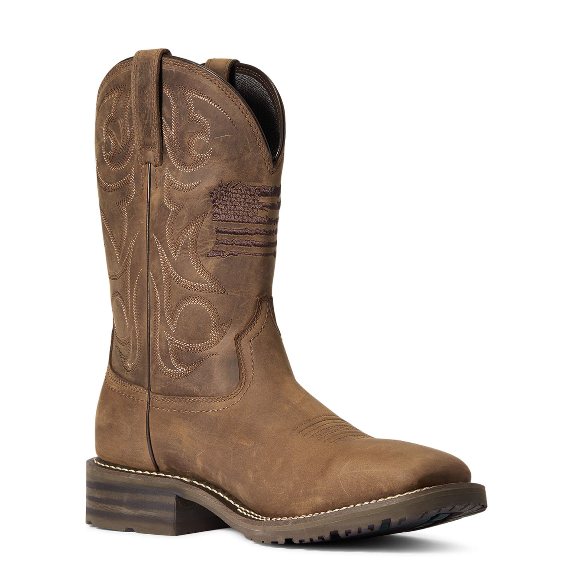 Image of Ariat Hybrid Patriot Waterproof Western Boots for Men - Distressed Brown - 10W