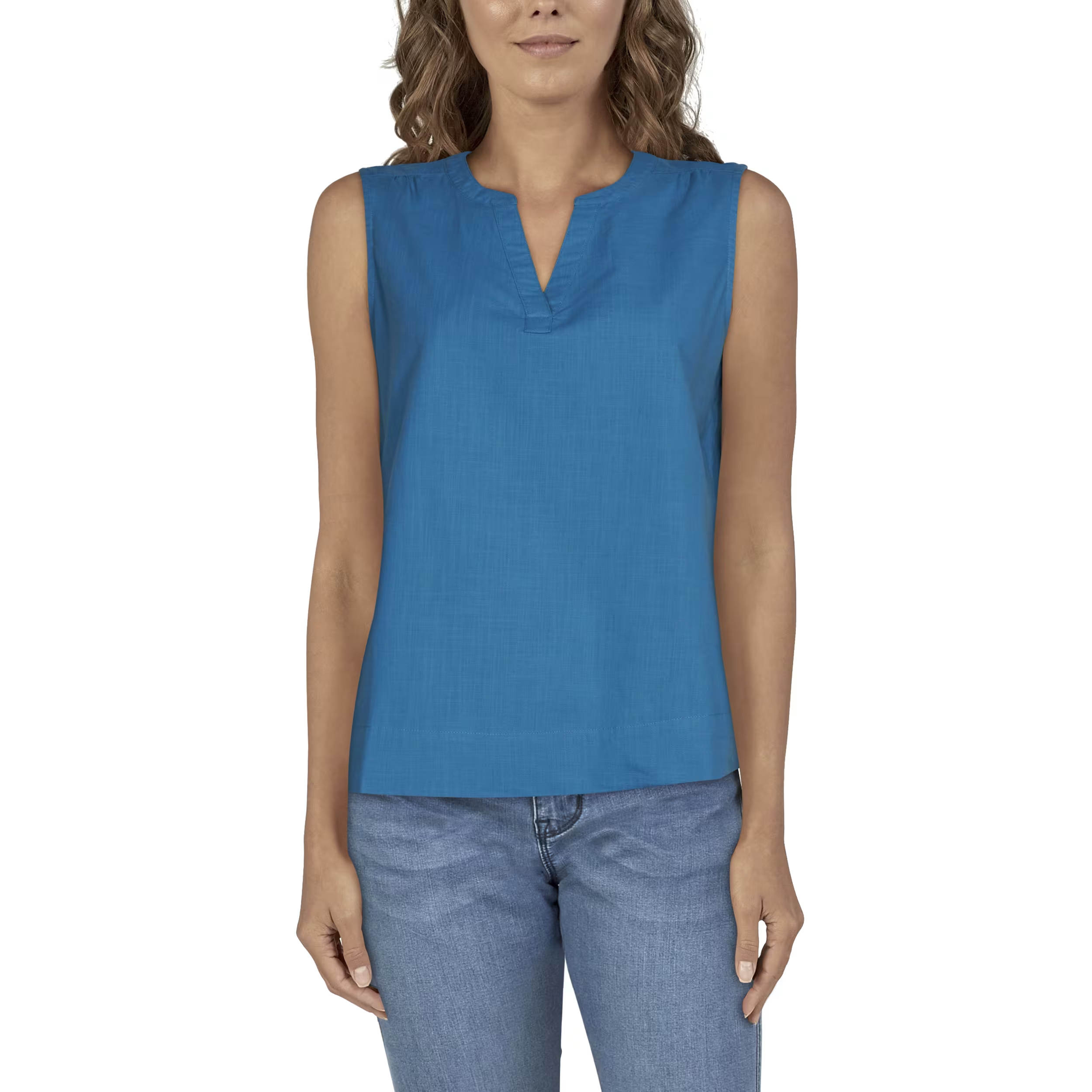 Image of Natural Reflections Meadowlands Sleeveless Shirt - Mosaic Blue