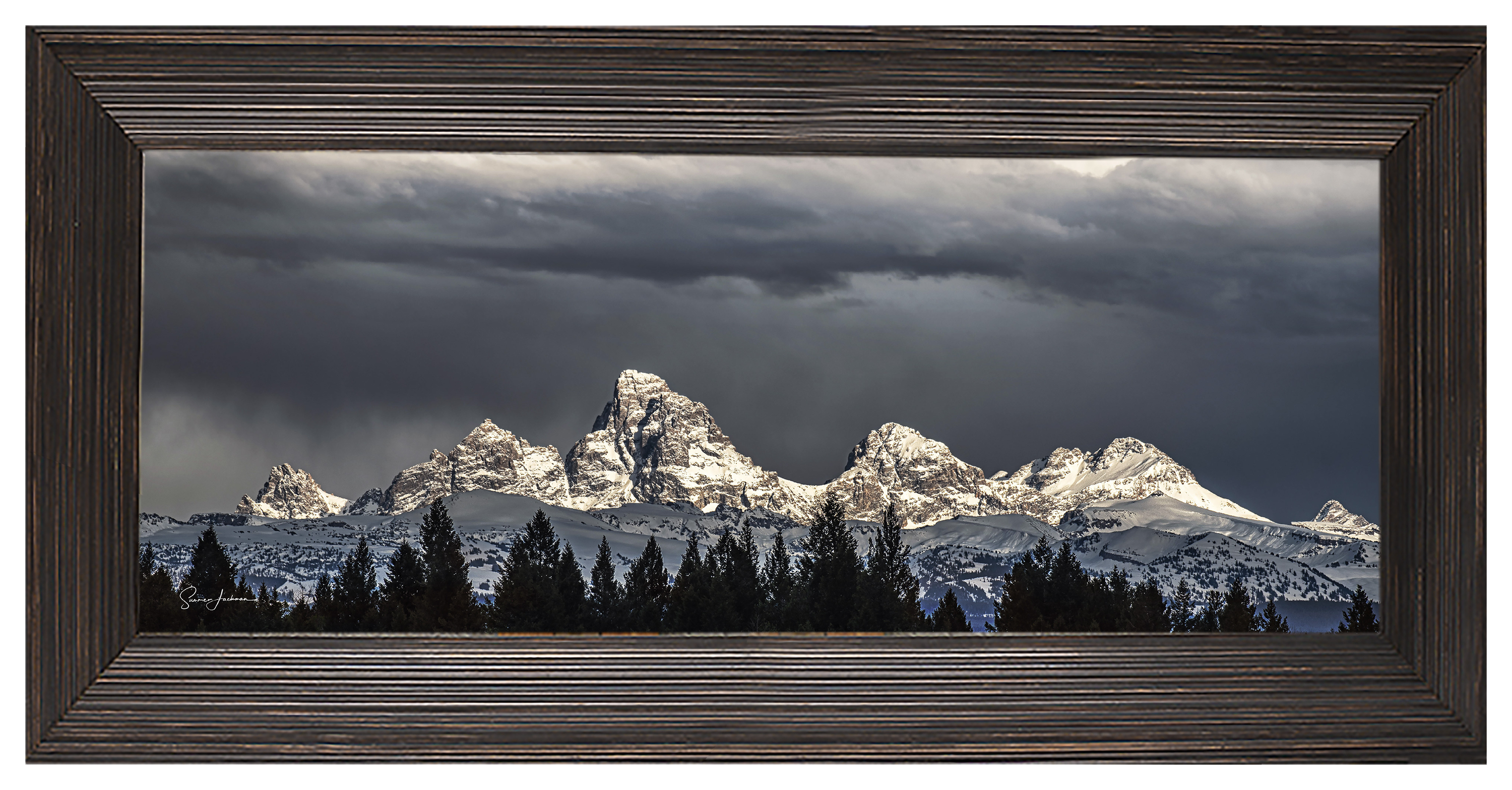 Image of "Rocky Mountain Publishing Lights on the Tetons Canvas Giclee by Summer Jackman - 12"" x 30"" x 2"""