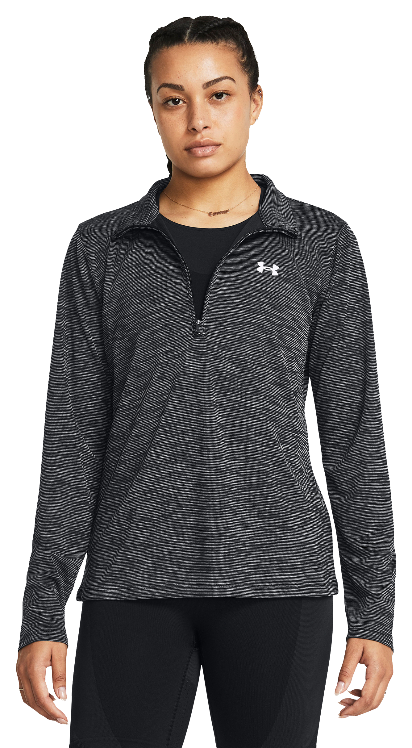 Image of Under Armour Tech Textured Half-Zip Long-Sleeve Pullover for Ladies - Black/White
