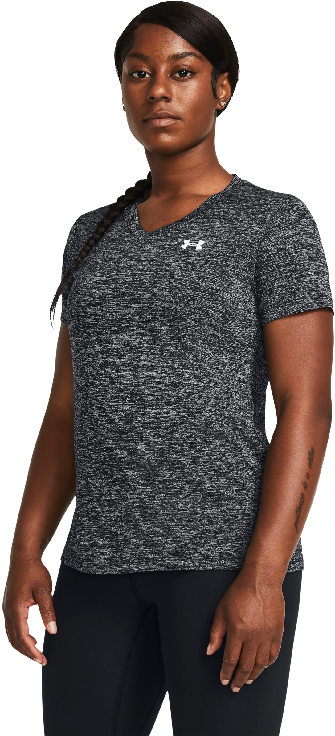 Image of Under Armour Tech Twist Short-Sleeve V-Neck T-Shirt for Ladies - Black/White - M