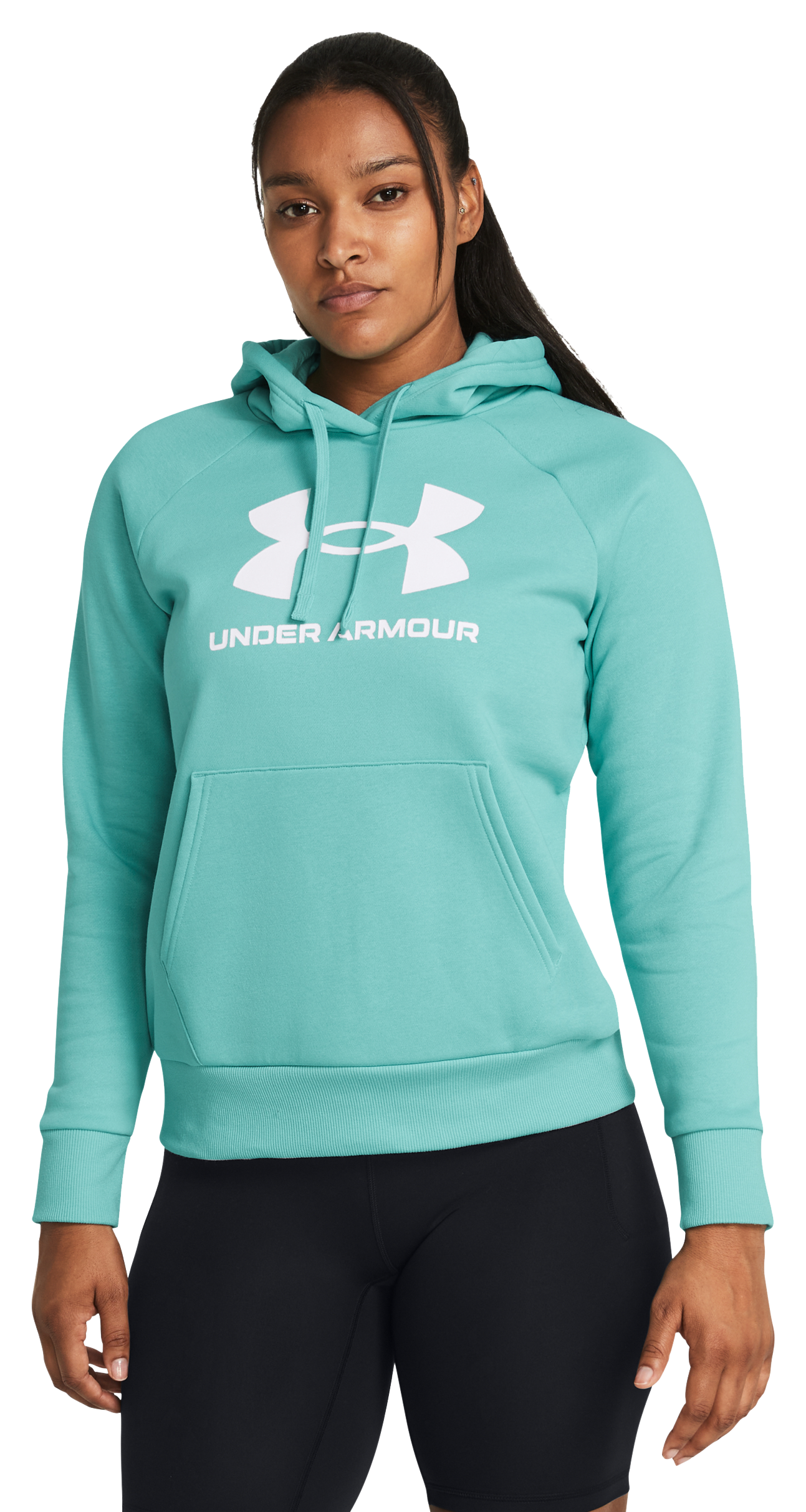 Image of Under Armour Rival Fleece Big Logo Long-Sleeve Hoodie for Ladies - Radial Turquoise/White - XS