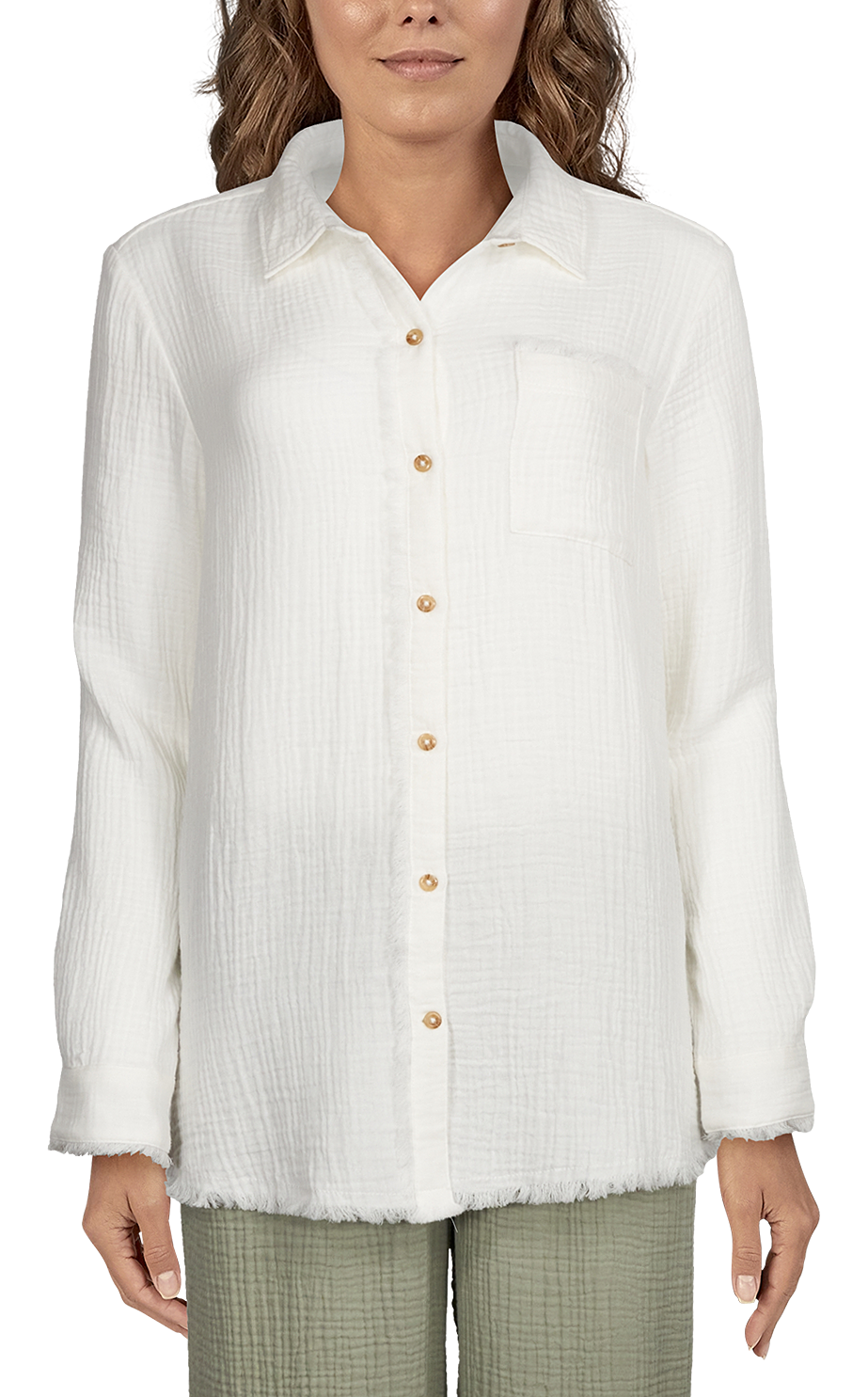 Natural Reflections Double Cloth Button-Down Long-Sleeve Shirt for Ladies