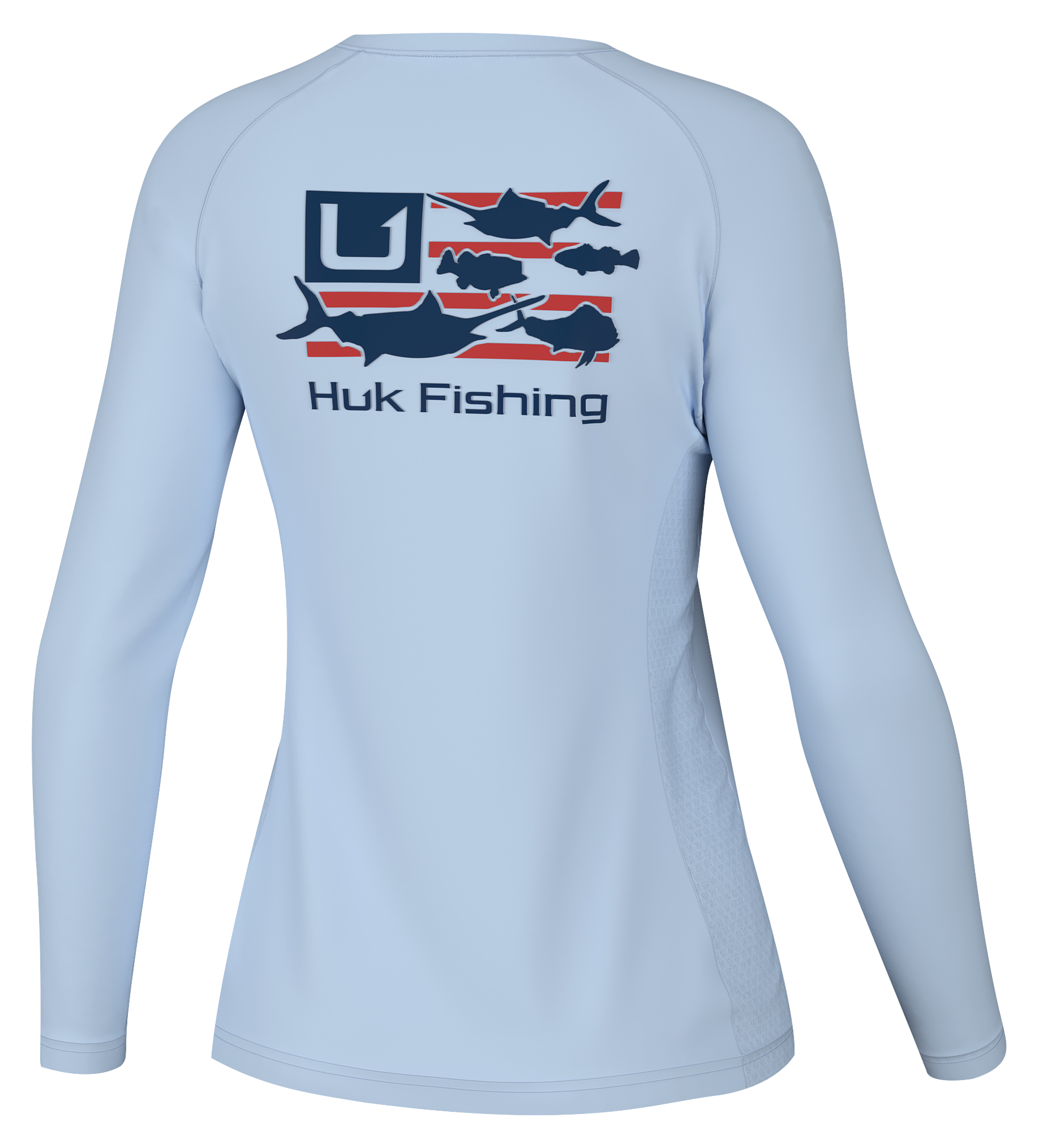 Image of Huk Pursuit Trophy Flag Crew-Neck Long-Sleeve Fishing Shirt for Ladies - Ice Water - S