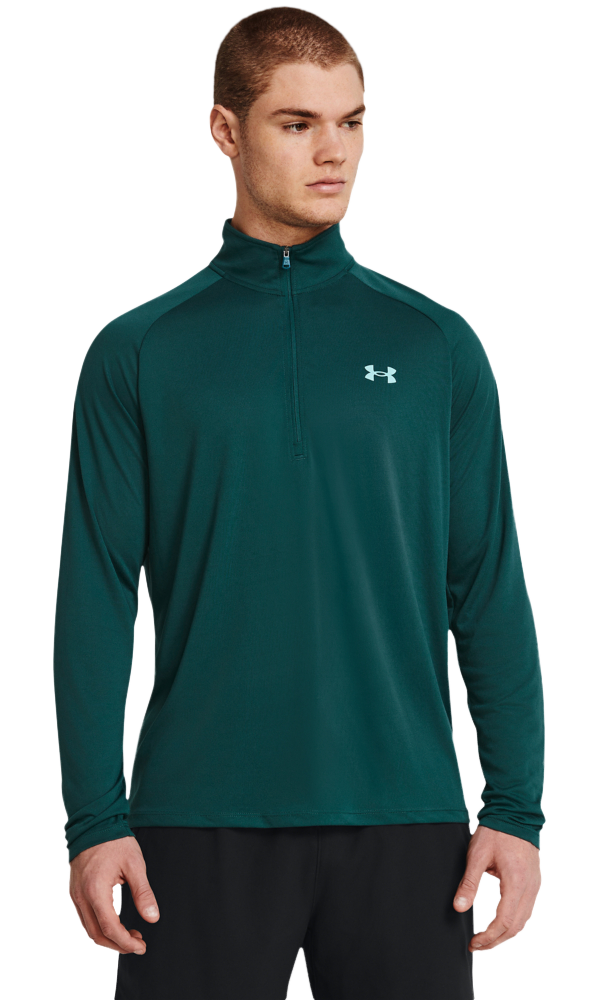 Image of Under Armour UA Tech Half-Zip Long-Sleeve Shirt for Men - Hydro Teal/Radial Turquoise