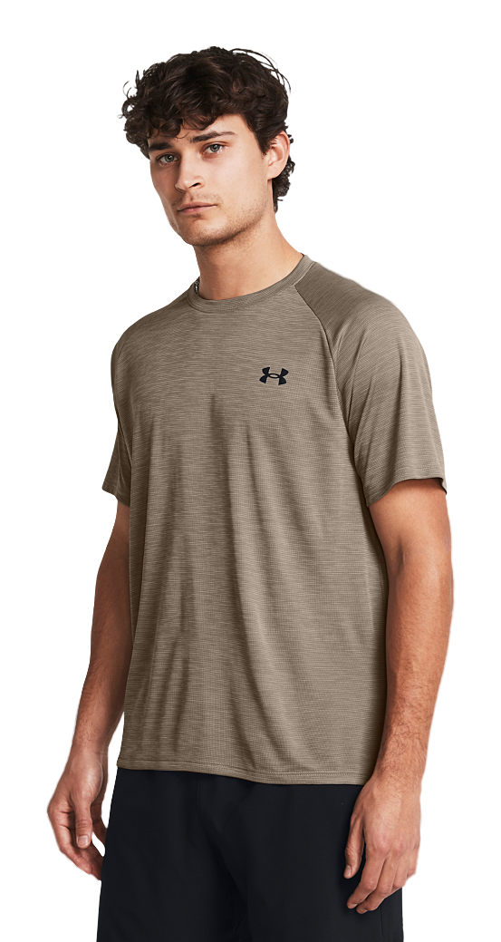 Under Armour Tech Textured Short-Sleeve T-Shirt for Men - Taupe Dusk/Black - S