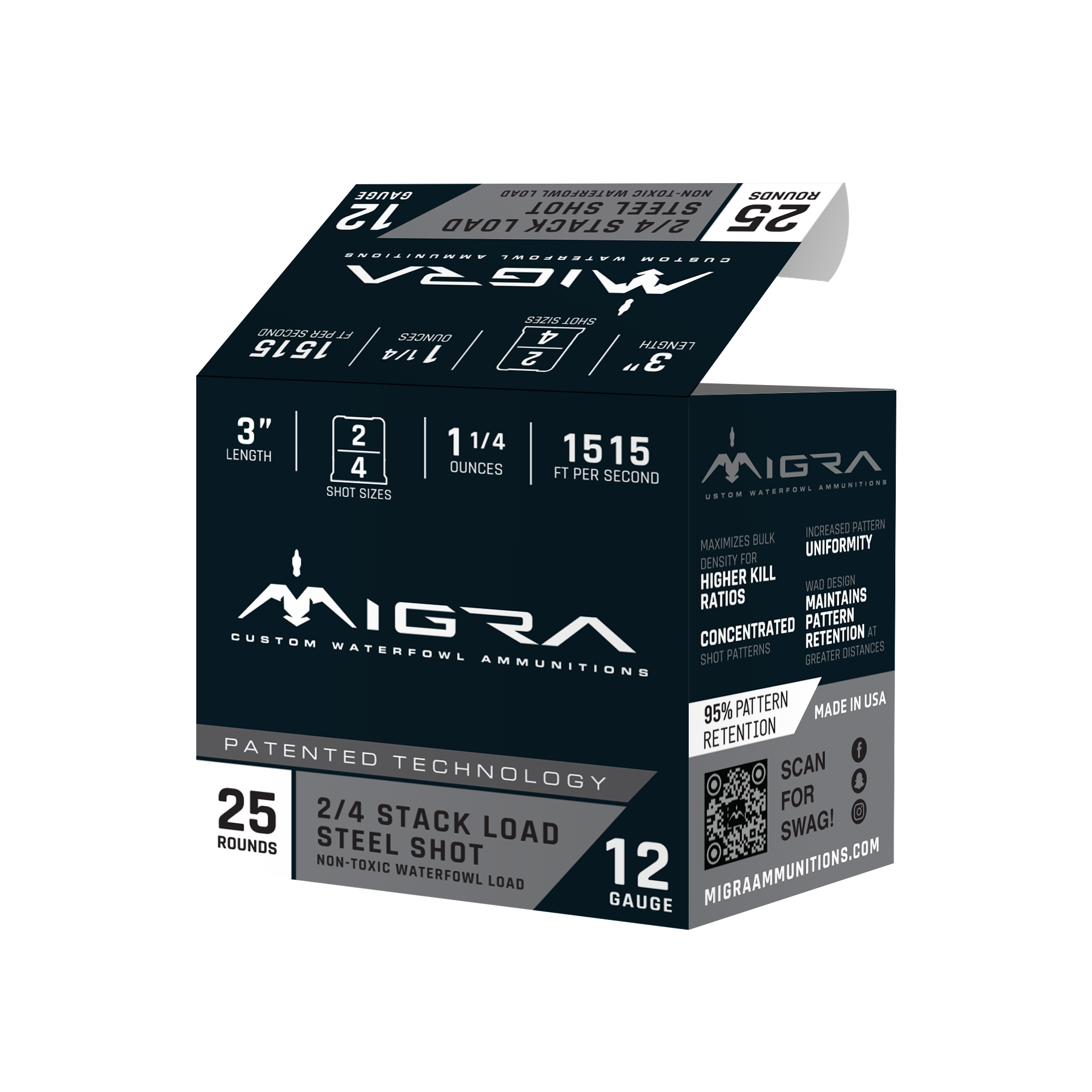 Migra Stack Load 12-Ga. 3″ 1-1/4 oz. Shotshells - 2/4 - 1515 - 250 Rounds - Migra Ammo