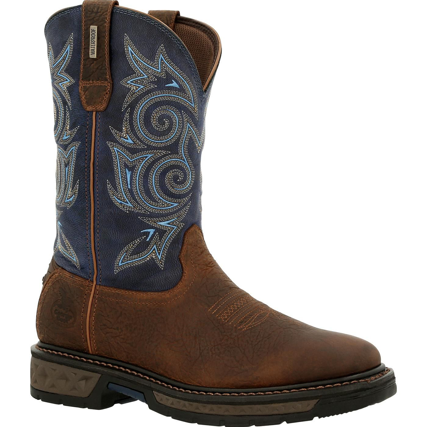 Image of Georgia Boot Carbo-Tec LT Waterproof Western Work Boots for Men - Brown/Navy - 9M