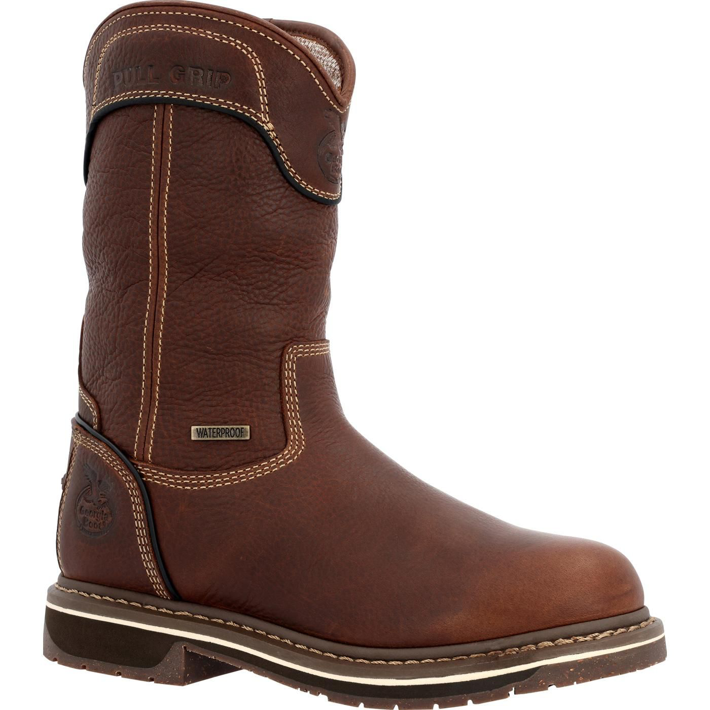 Image of Georgia Boot AMP LT Edge Waterproof Pull-On Work Boots for Ladies - Brown - 6.5W