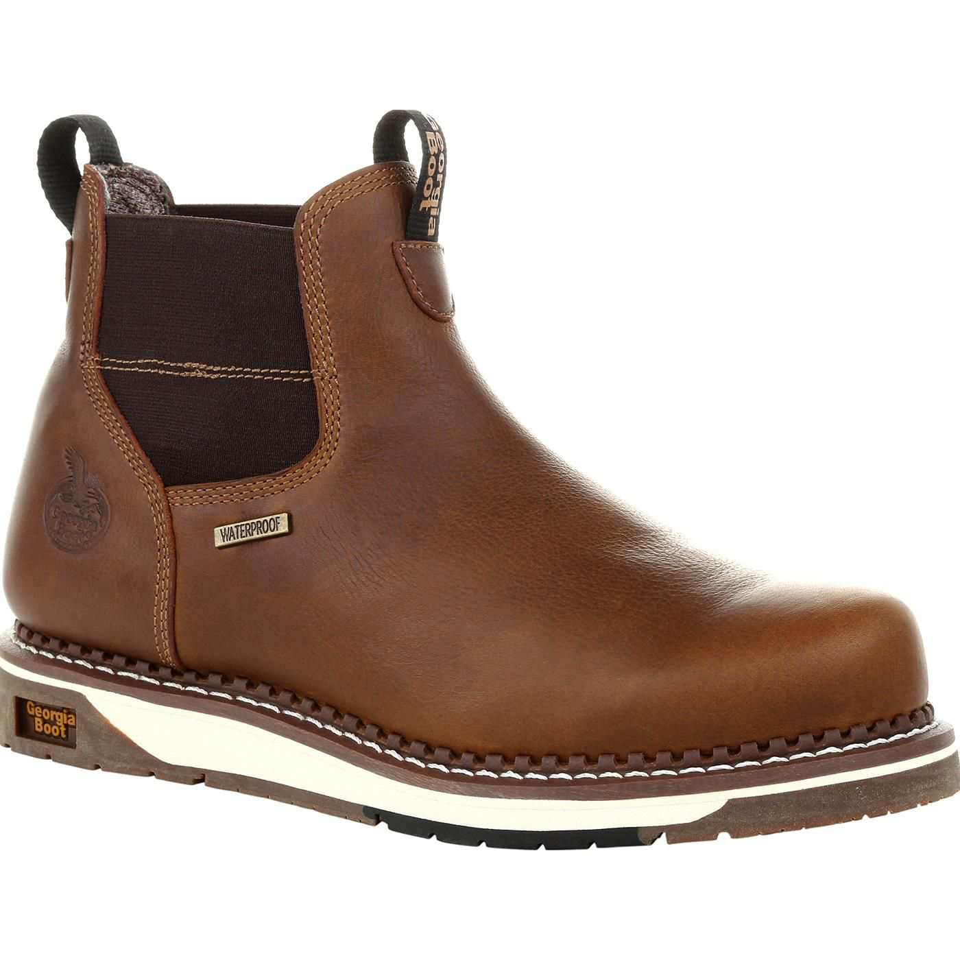 Image of Georgia Boot AMP LT Wedge Waterproof Steel Toe Chelsea Work Boots for Men - Brown