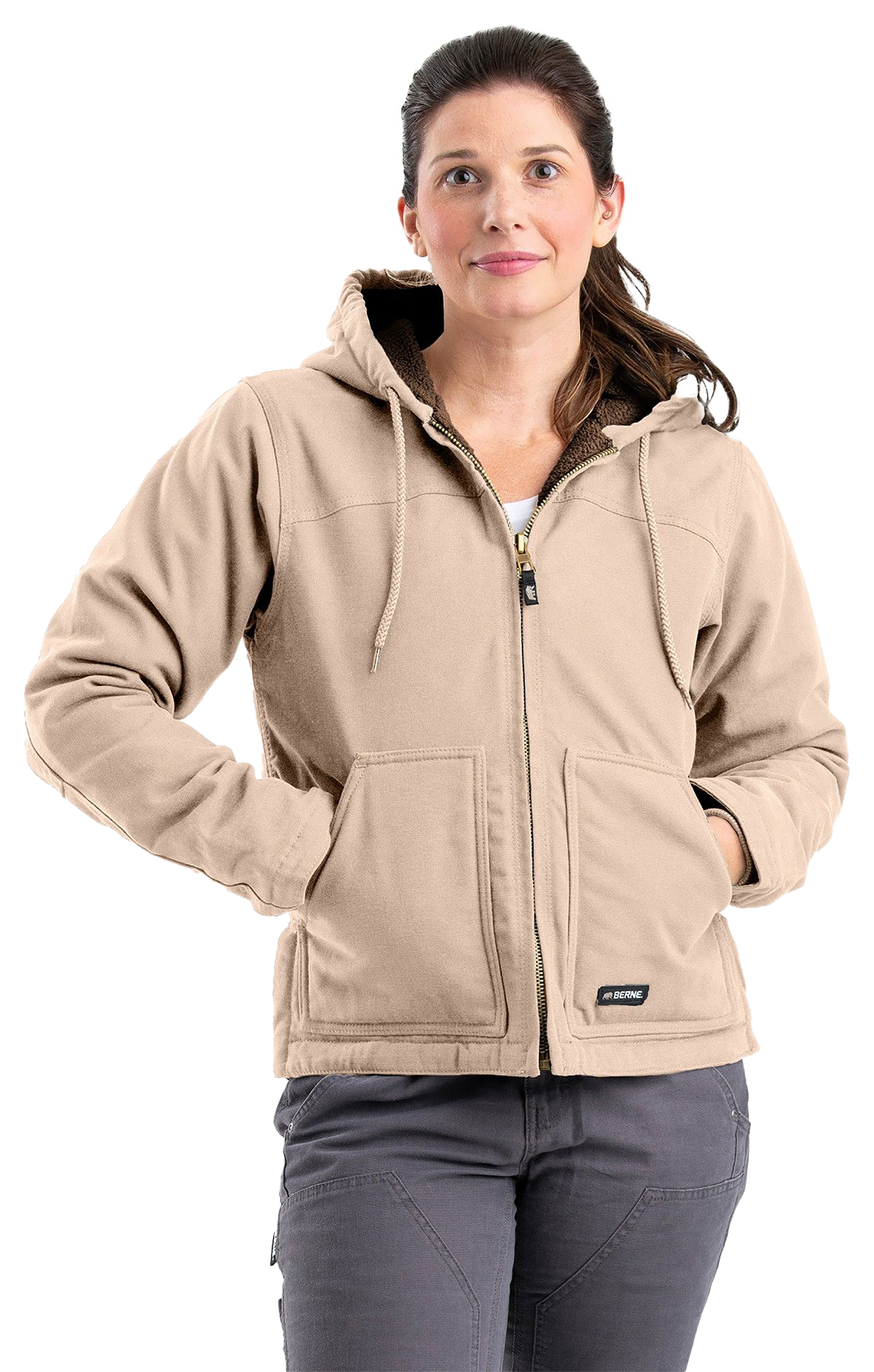 Image of Berne Sherpa-Lined Softstone Duck Hooded Jacket for Ladies - Sand - XL
