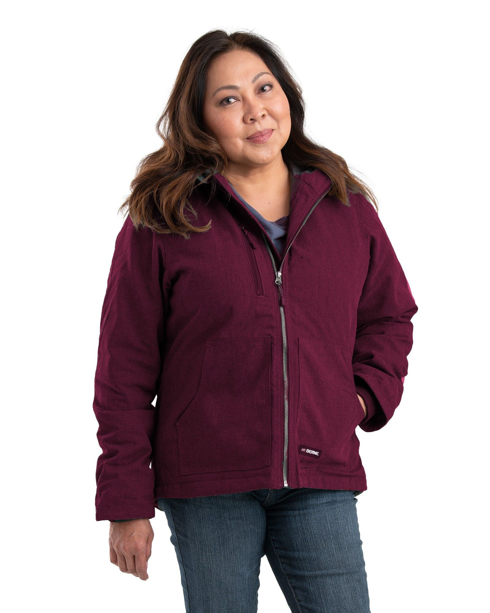 Image of Berne Heathered Duck Hooded Jacket for Ladies - Maroon - M