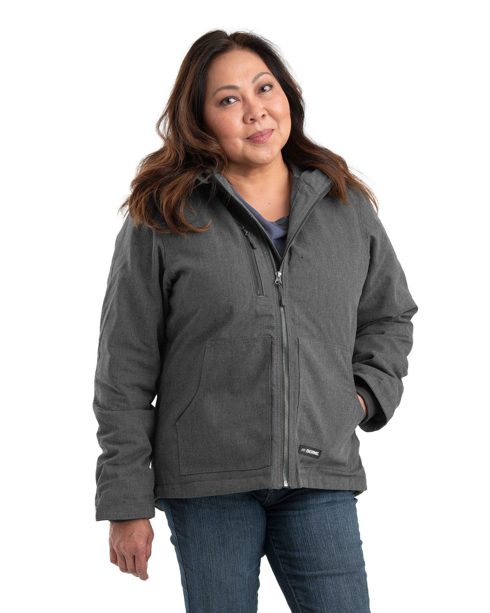 Image of Berne Heathered Duck Hooded Jacket for Ladies - Titanium - L